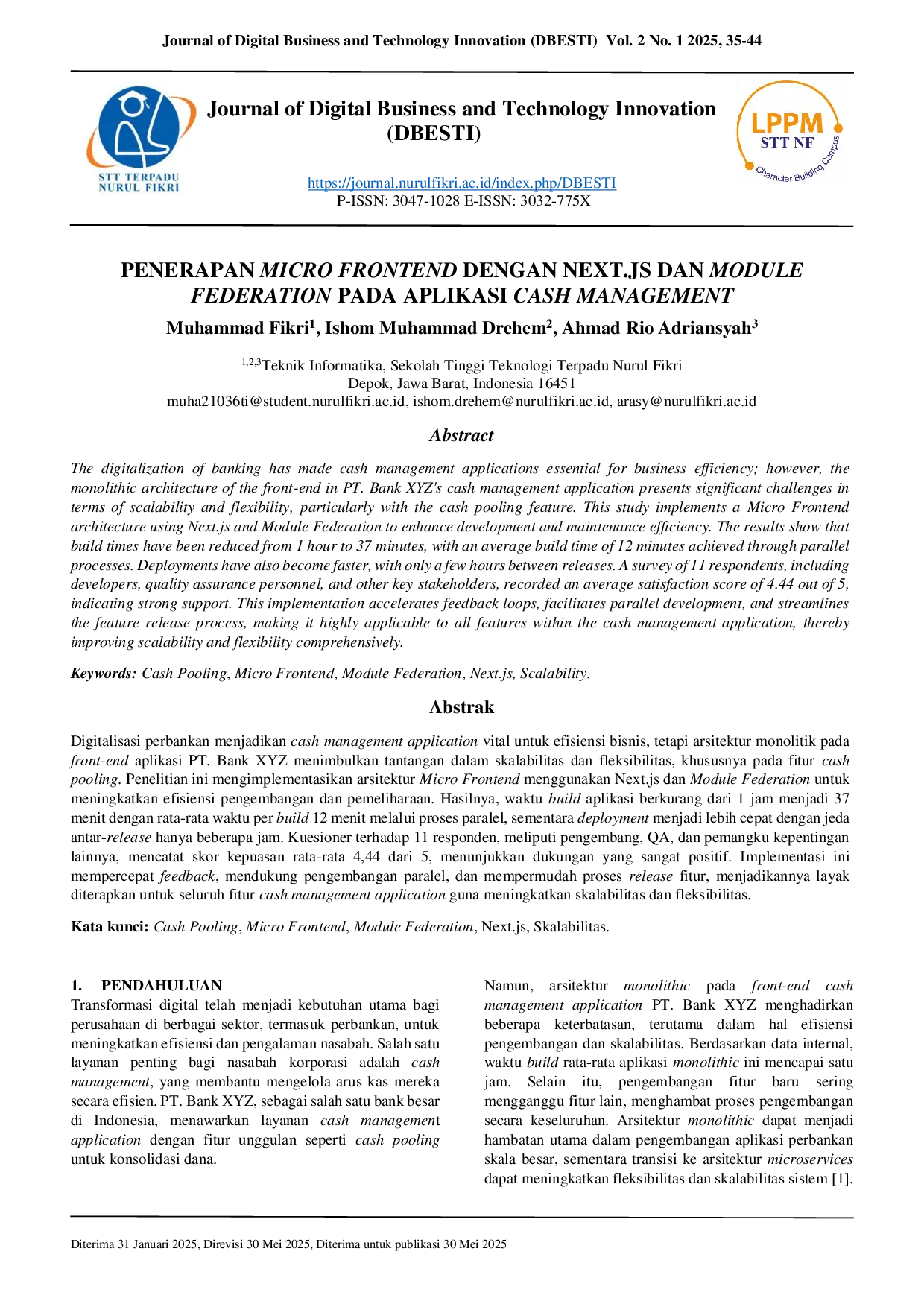 JURIS Penerapan Micro Frontend dengan Next js dan Module Federation pada Aplikasi Cash Management