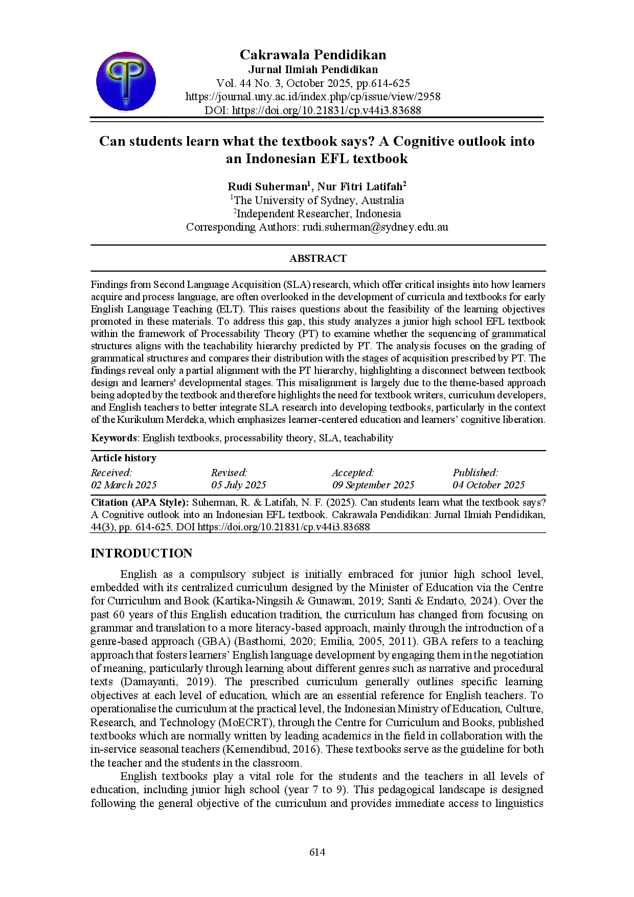 juris Can students learn what the textbook says A Cognitive outlook into an Indonesian EFL textbook