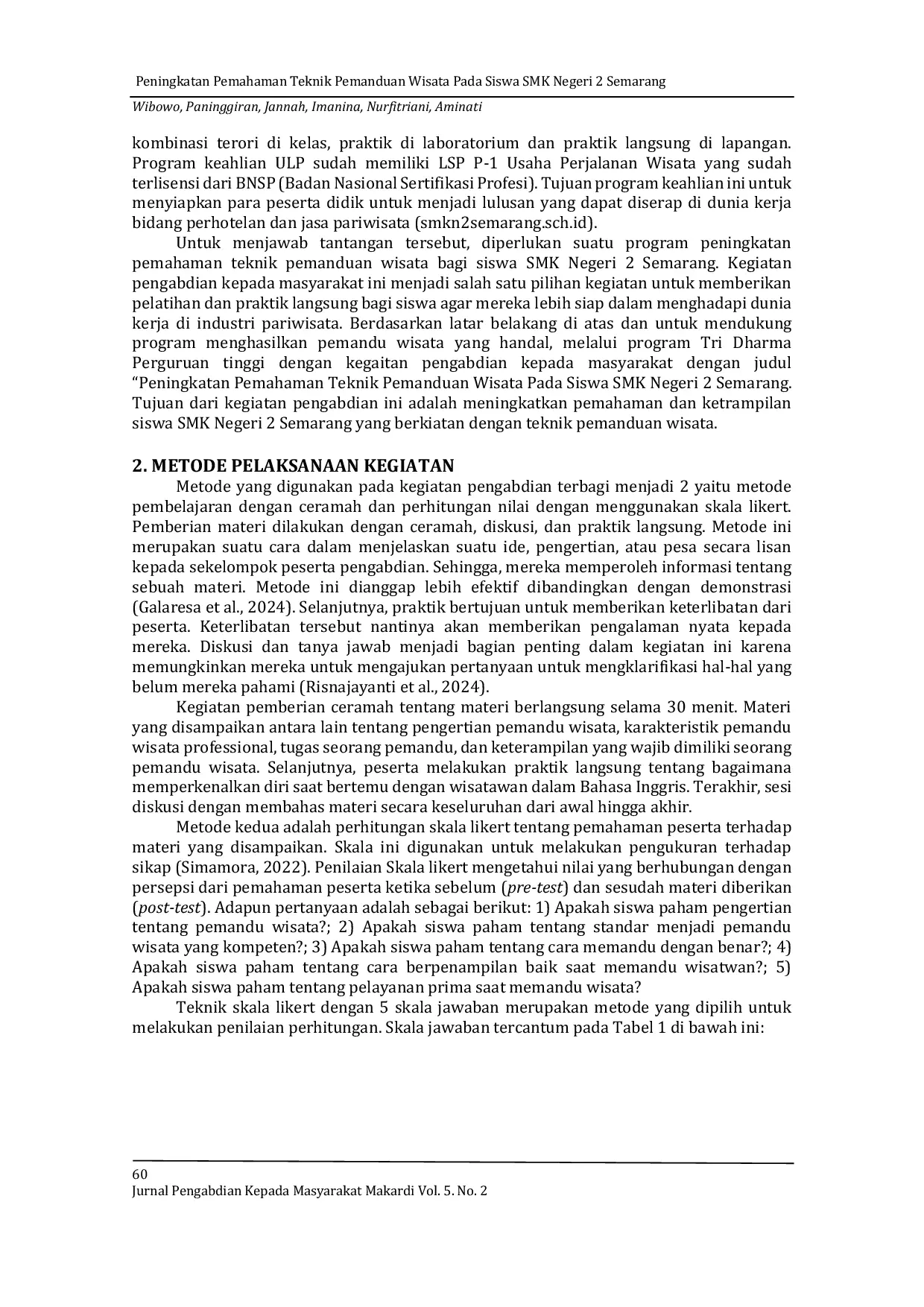 JURIS Peningkatan Pemahaman Teknik Pemanduan Wisata Pada Siswa SMK Negeri 2 Semarang