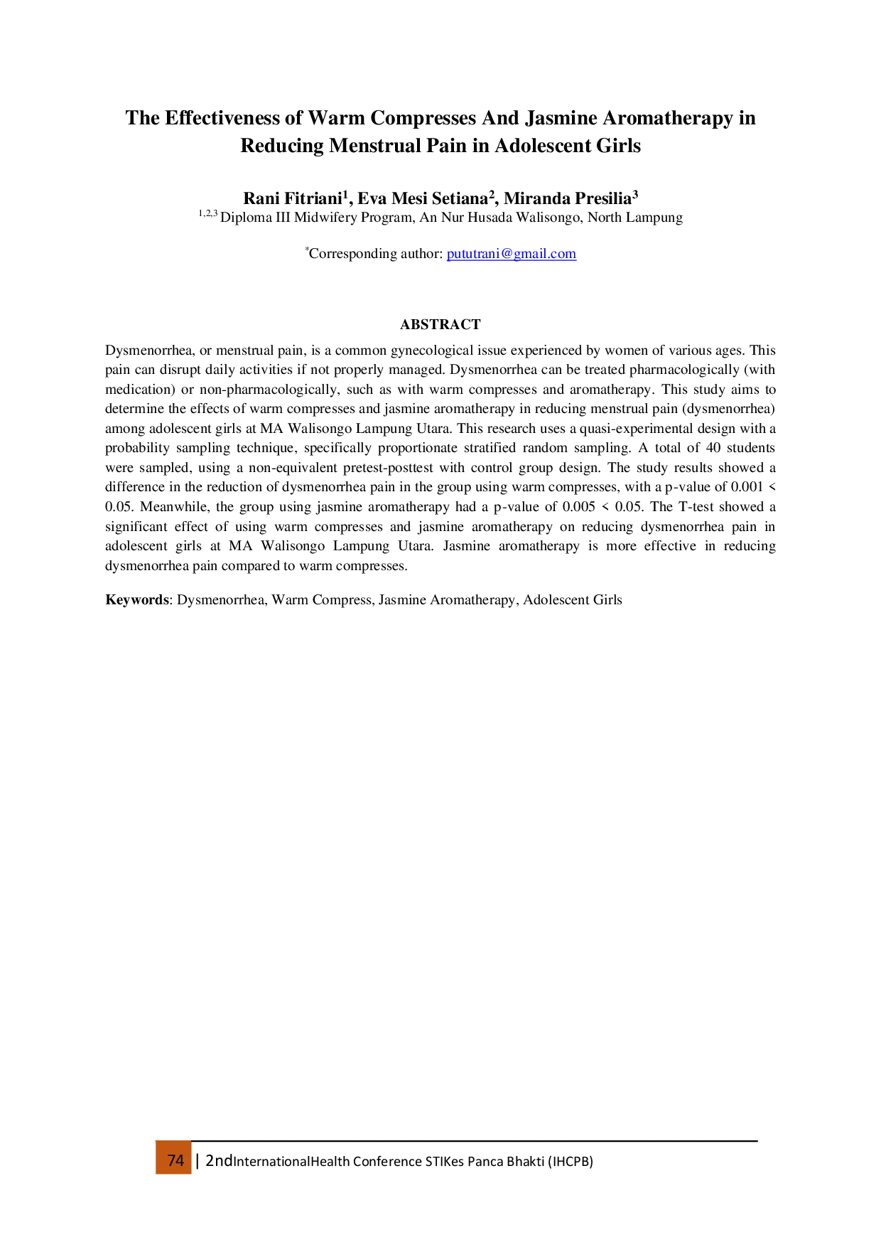 JURIS The Effectiveness of Warm Compresses And Jasmine Aromatherapy in Reducing Menstrual Pain in Adolescent Girls