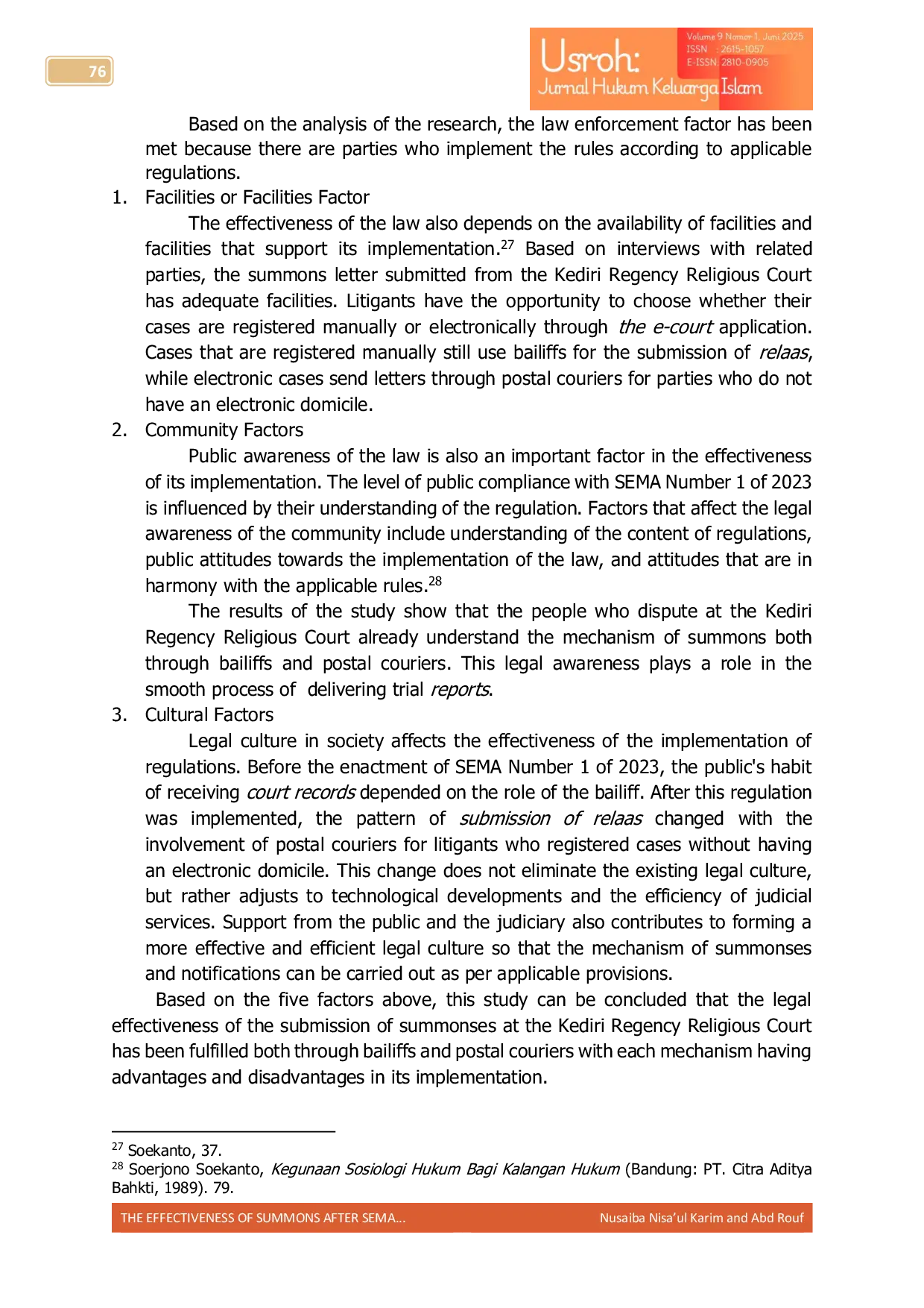 JURIS The Effectiveness Of Summons After Sema Number 1 Year 2023 In The Perspective Of Legal Effectiveness