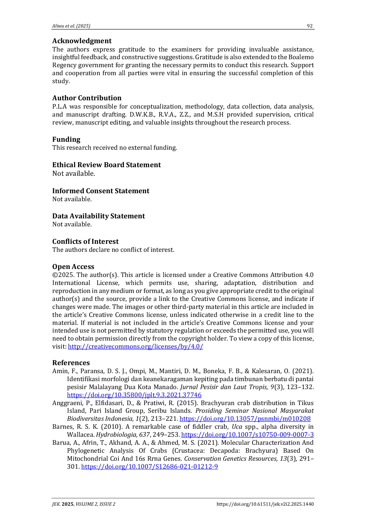 JURIS Community structure of Crabs Crustacea Decapoda Response to vegetation variation and environmental parameters in mangrove ecosystems