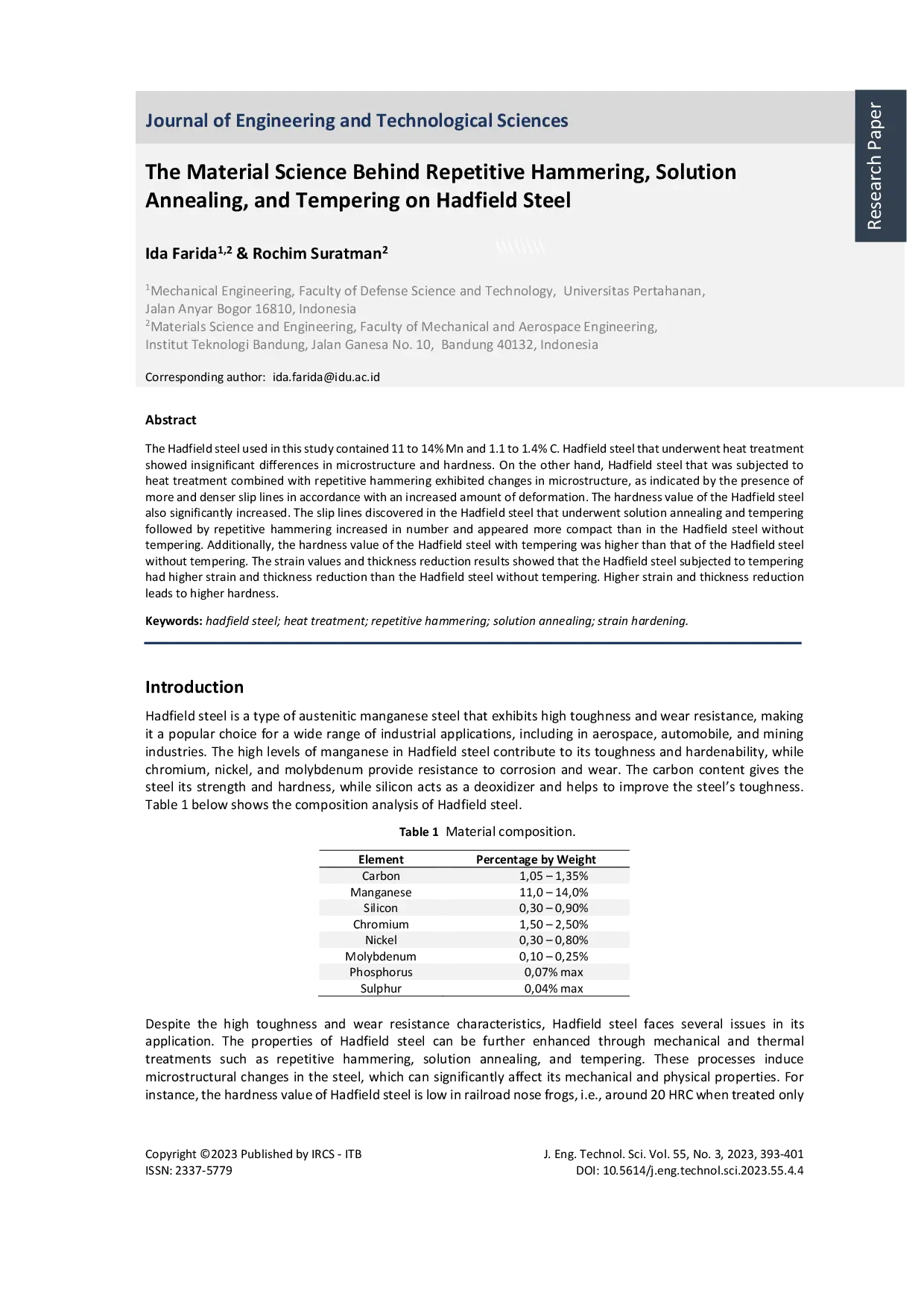 JURIS The Material Science Behind Repetitive Hammering Solution Annealing and Tempering on Hadfield Steel