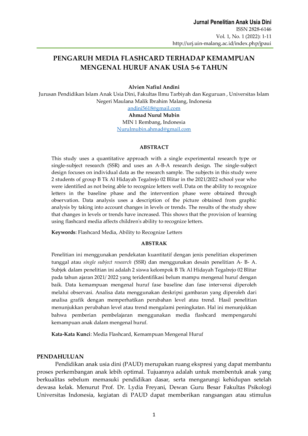 JURIS Pengaruh Media Flashcard Terhadap Kemampuan Mengenal Huruf Anak Usia 5 6 Tahun