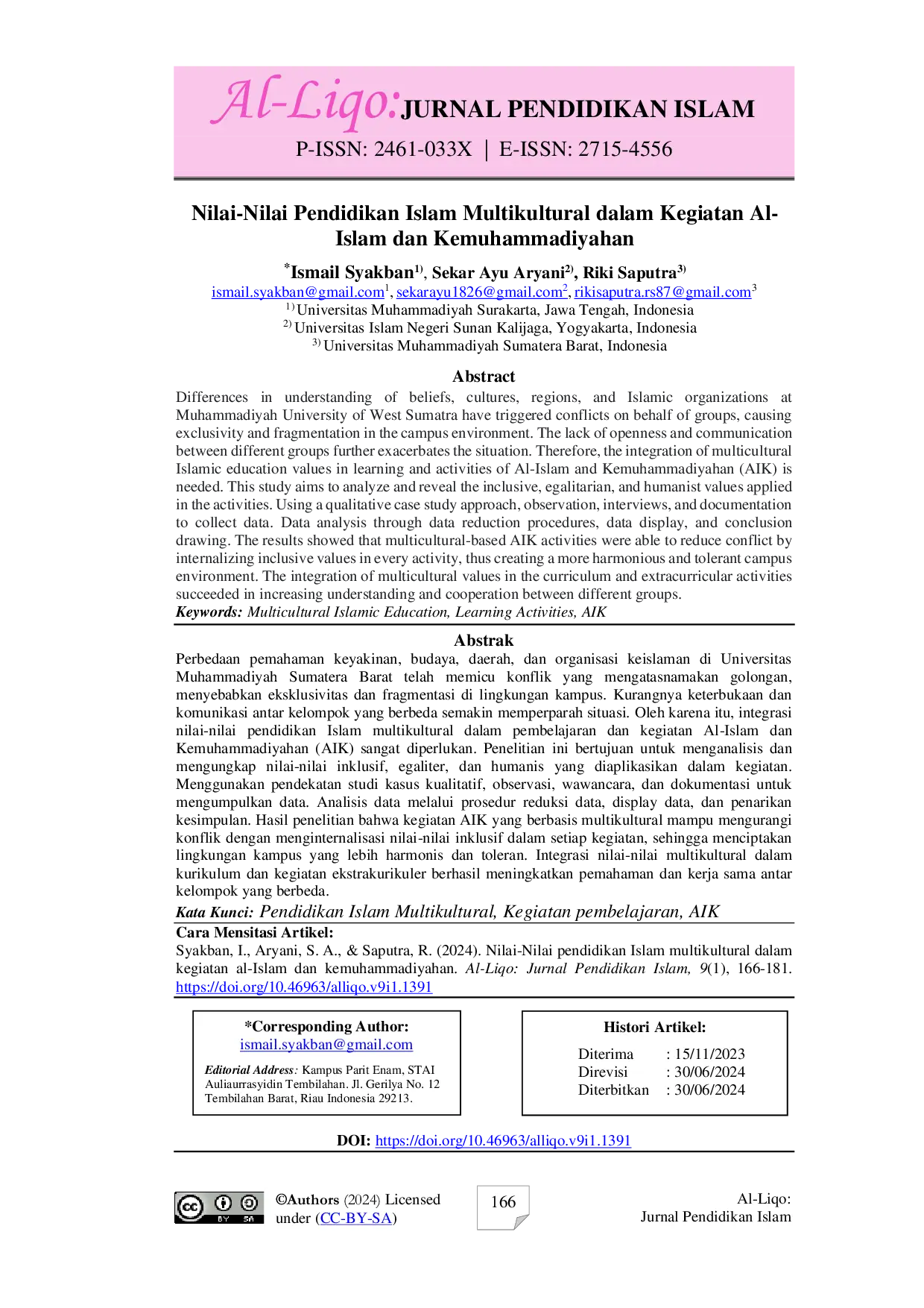 JURIS Nilai Nilai Pendidikan Islam Multikultural dalam Kegiatan Al Islam dan Kemuhammadiyahan