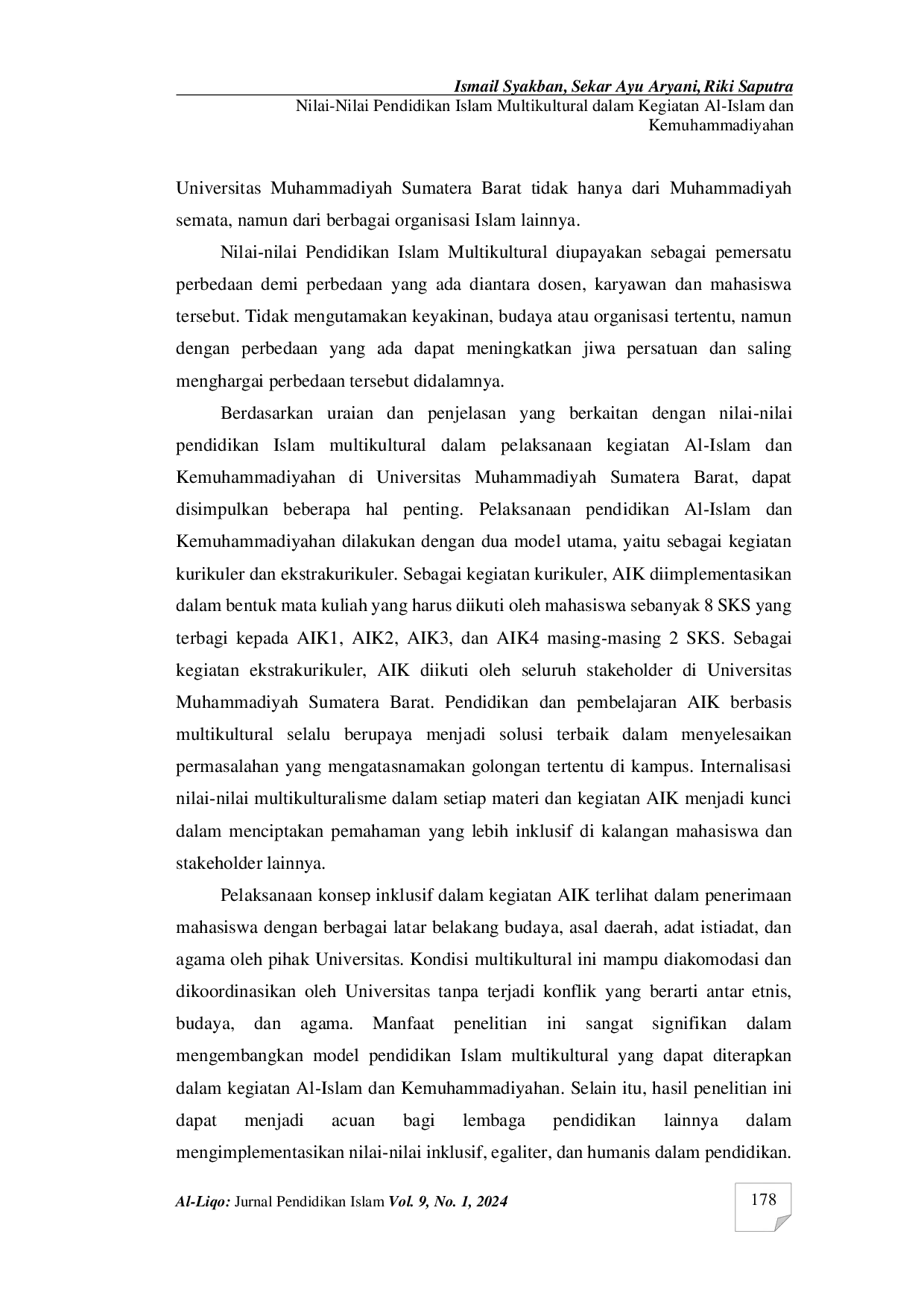 JURIS Nilai Nilai Pendidikan Islam Multikultural dalam Kegiatan Al Islam dan Kemuhammadiyahan