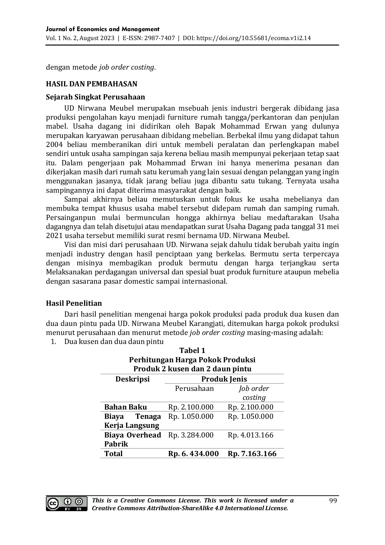 JURIS Teknik Job Order Costing dalam Perhitungan Harga Pokok Produksi pada UD Nirwana