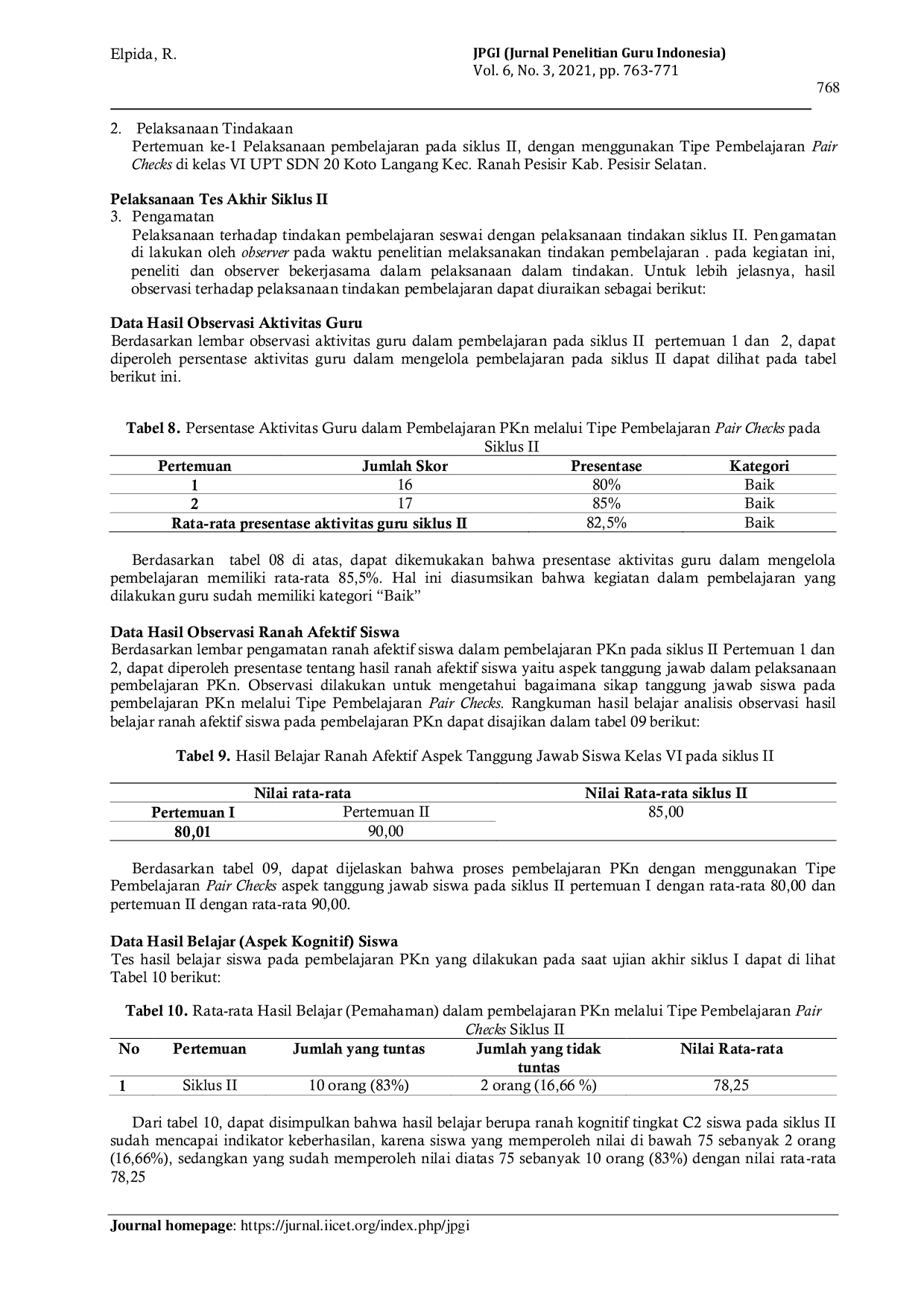 JURIS Peningkatan hasil belajar siswa kelas VI pada pembelajaran Pendidikan Kewarganegaraan melalui tipe pembelajaran pair checks