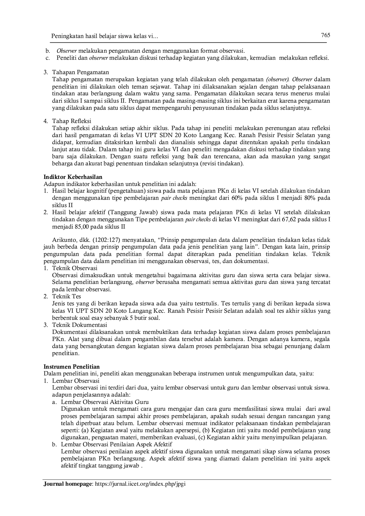 JURIS Peningkatan hasil belajar siswa kelas VI pada pembelajaran Pendidikan Kewarganegaraan melalui tipe pembelajaran pair checks