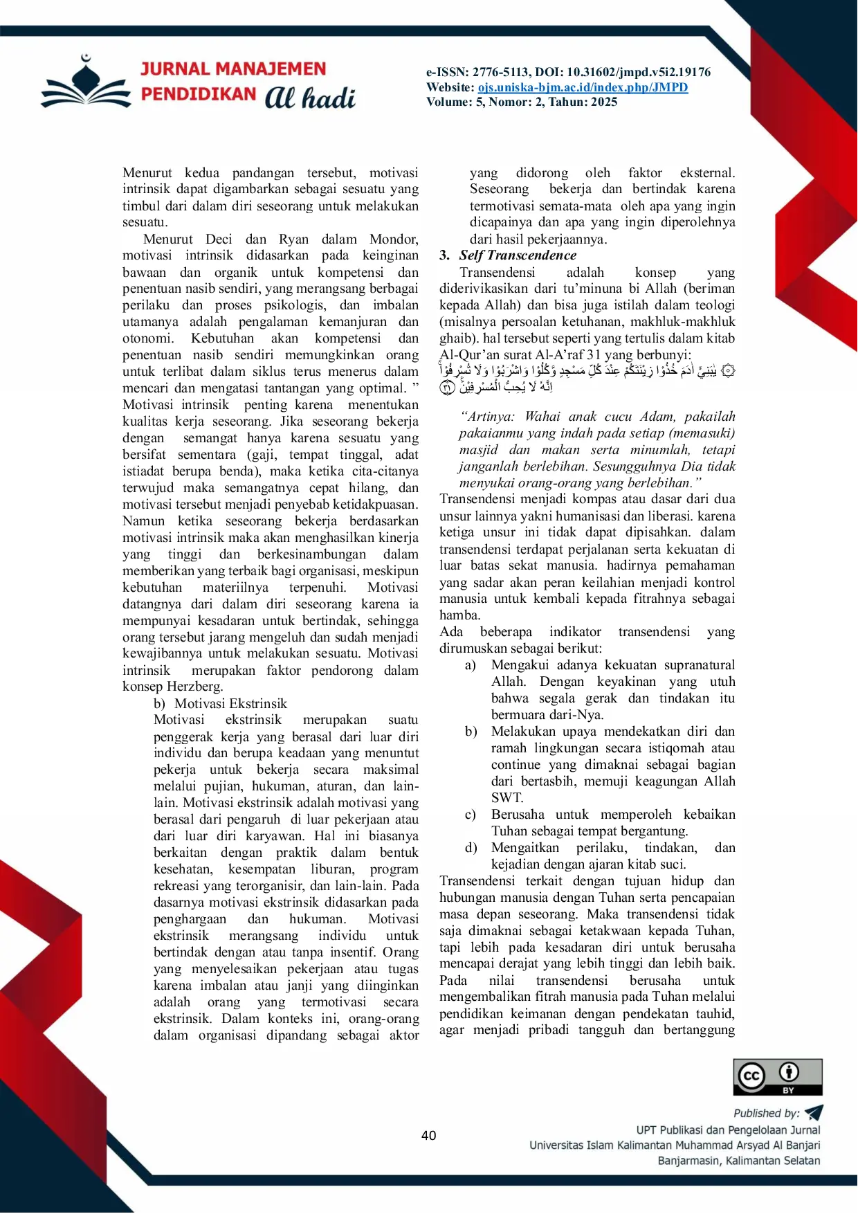 JURIS Motivasi Self Transcendence Dalam Kajian Manajemen Pendidikan Islam