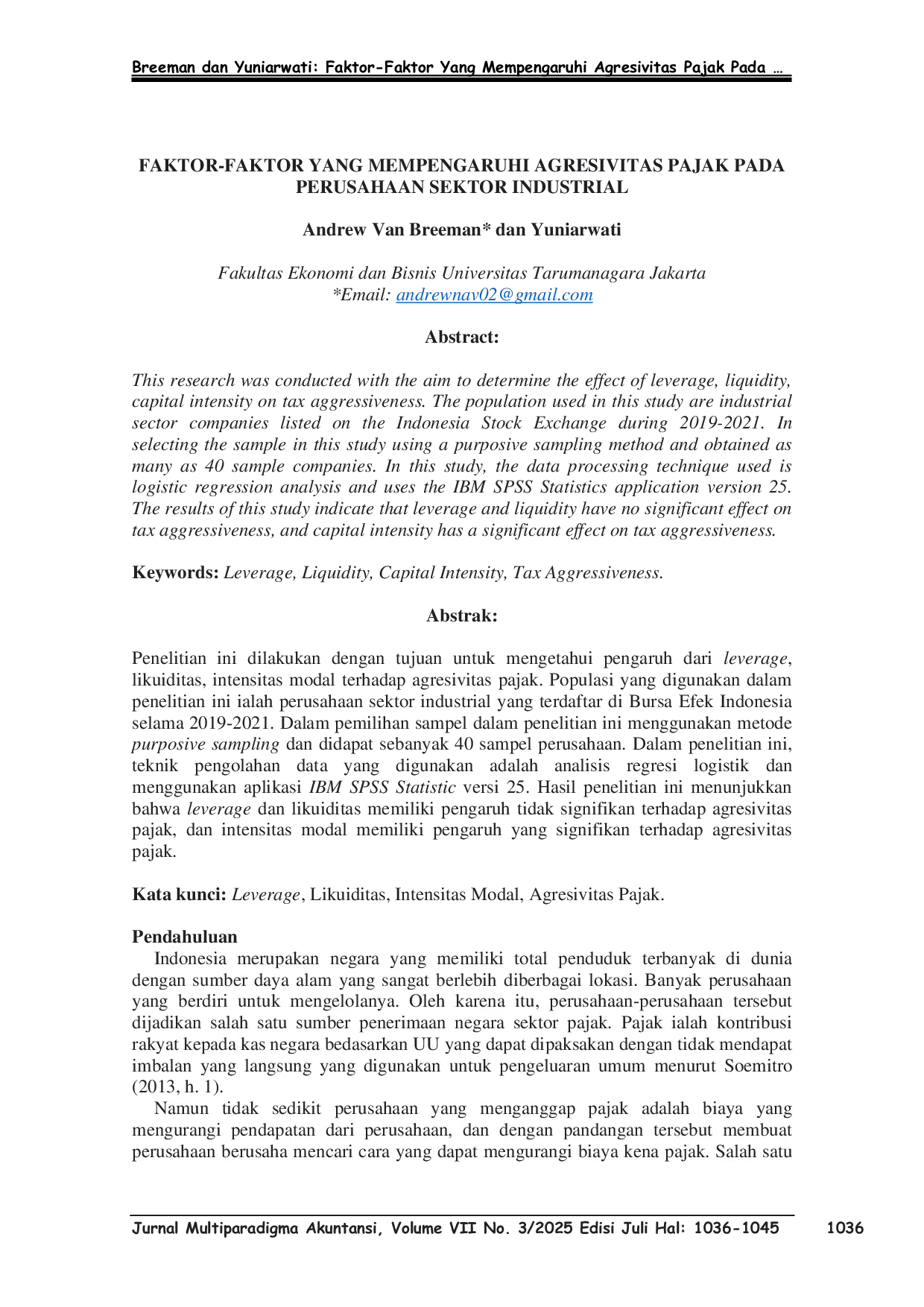 JURIS Faktor Faktor Yang Mempengaruhi Agresivitas Pajak Pada Perusahaan Sektor Industrial