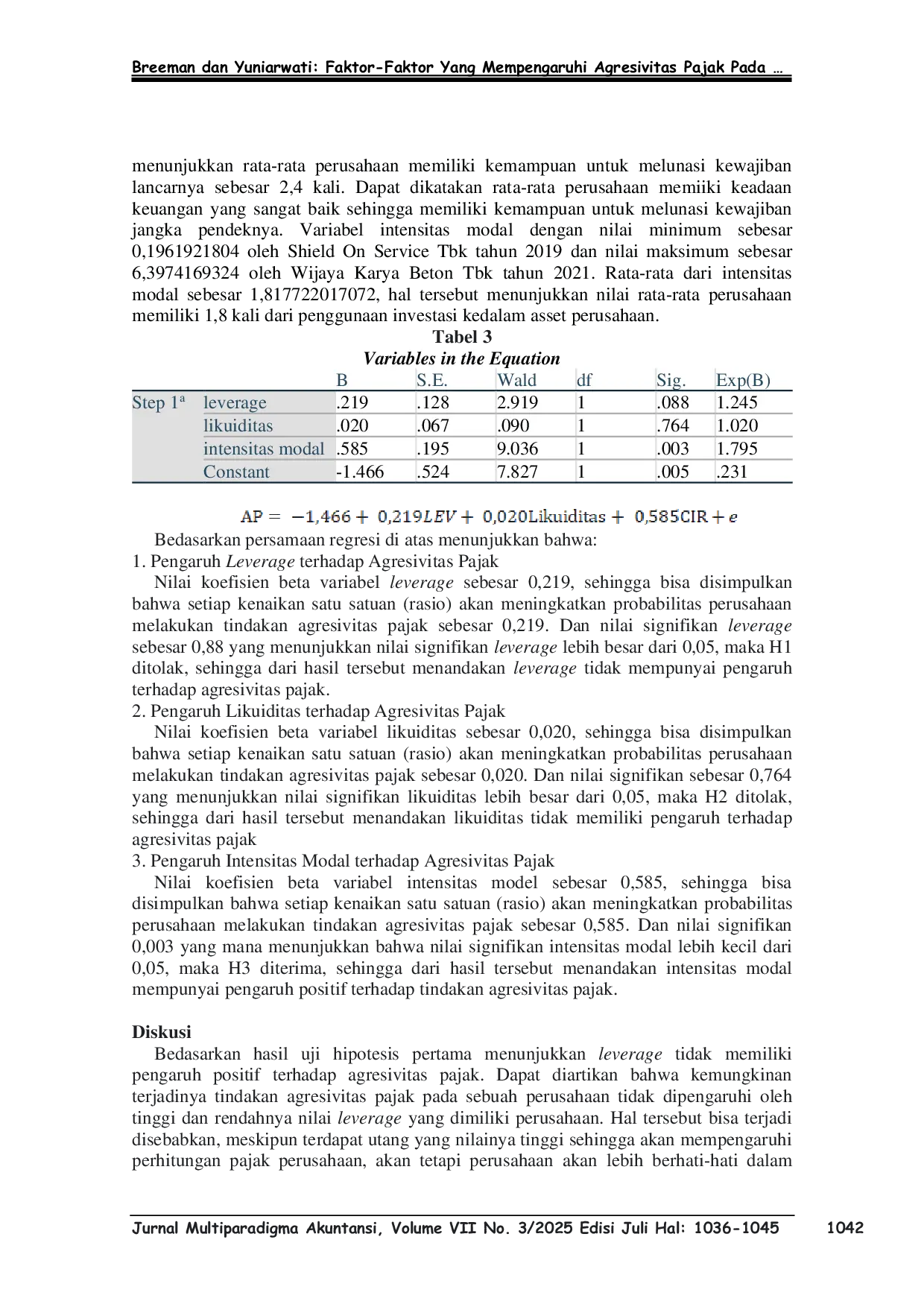 JURIS Faktor Faktor Yang Mempengaruhi Agresivitas Pajak Pada Perusahaan Sektor Industrial