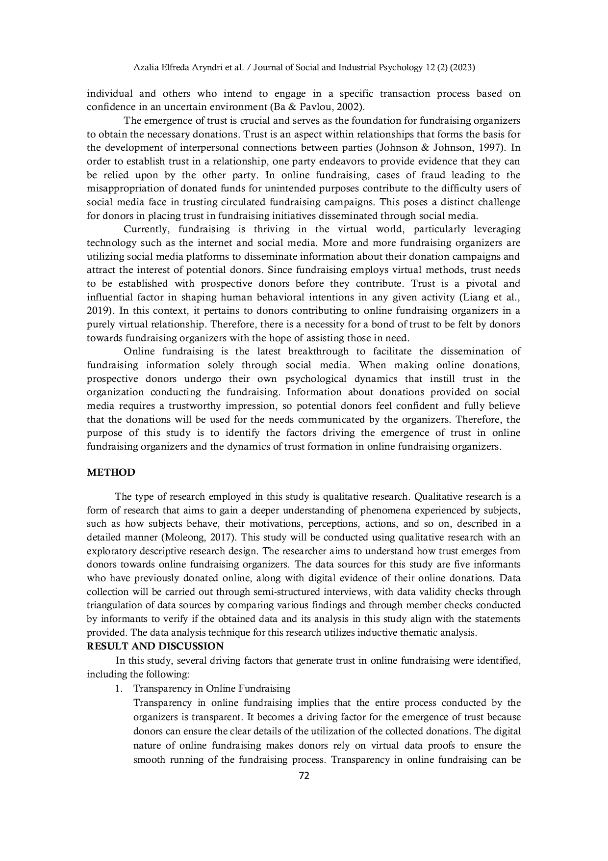 JURIS Dynamics of the Emergence of Donor Trust in Online Fundraising Organizers