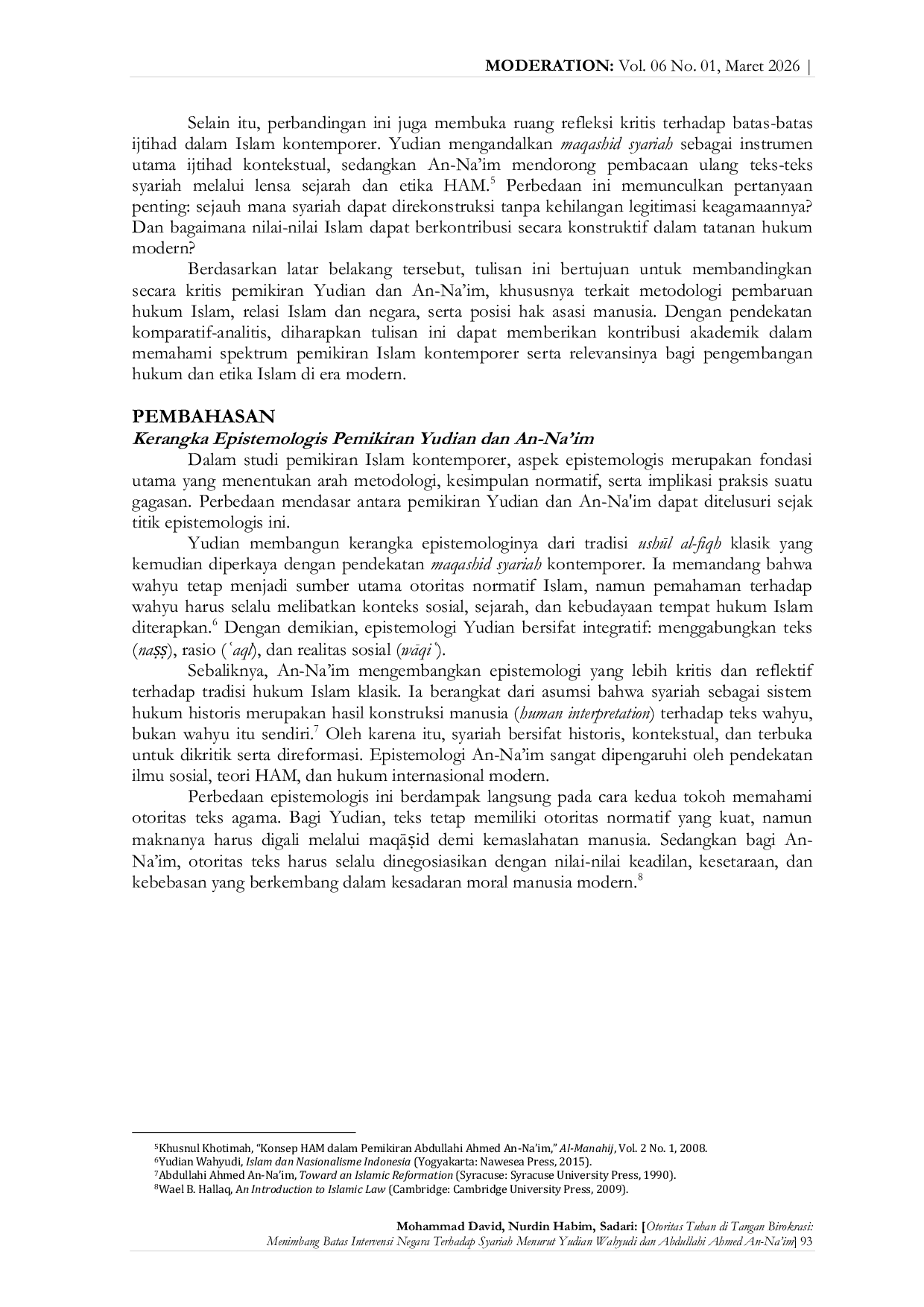 JURIS OTORITAS TUHAN DI TANGAN BIROKRASI Menimbang Batas Intervensi Negara terhadap Syariah Menurut Yudian Wahyudi dan Abdullahi Ahmed An Na im