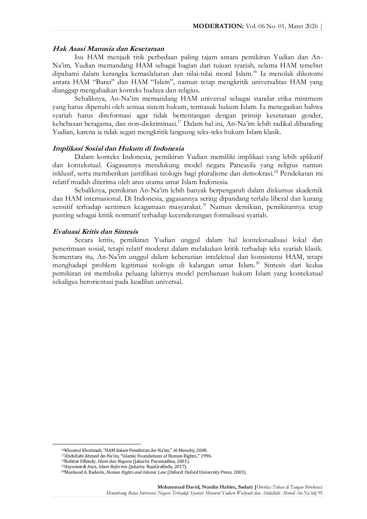 JURIS OTORITAS TUHAN DI TANGAN BIROKRASI Menimbang Batas Intervensi Negara terhadap Syariah Menurut Yudian Wahyudi dan Abdullahi Ahmed An Na im