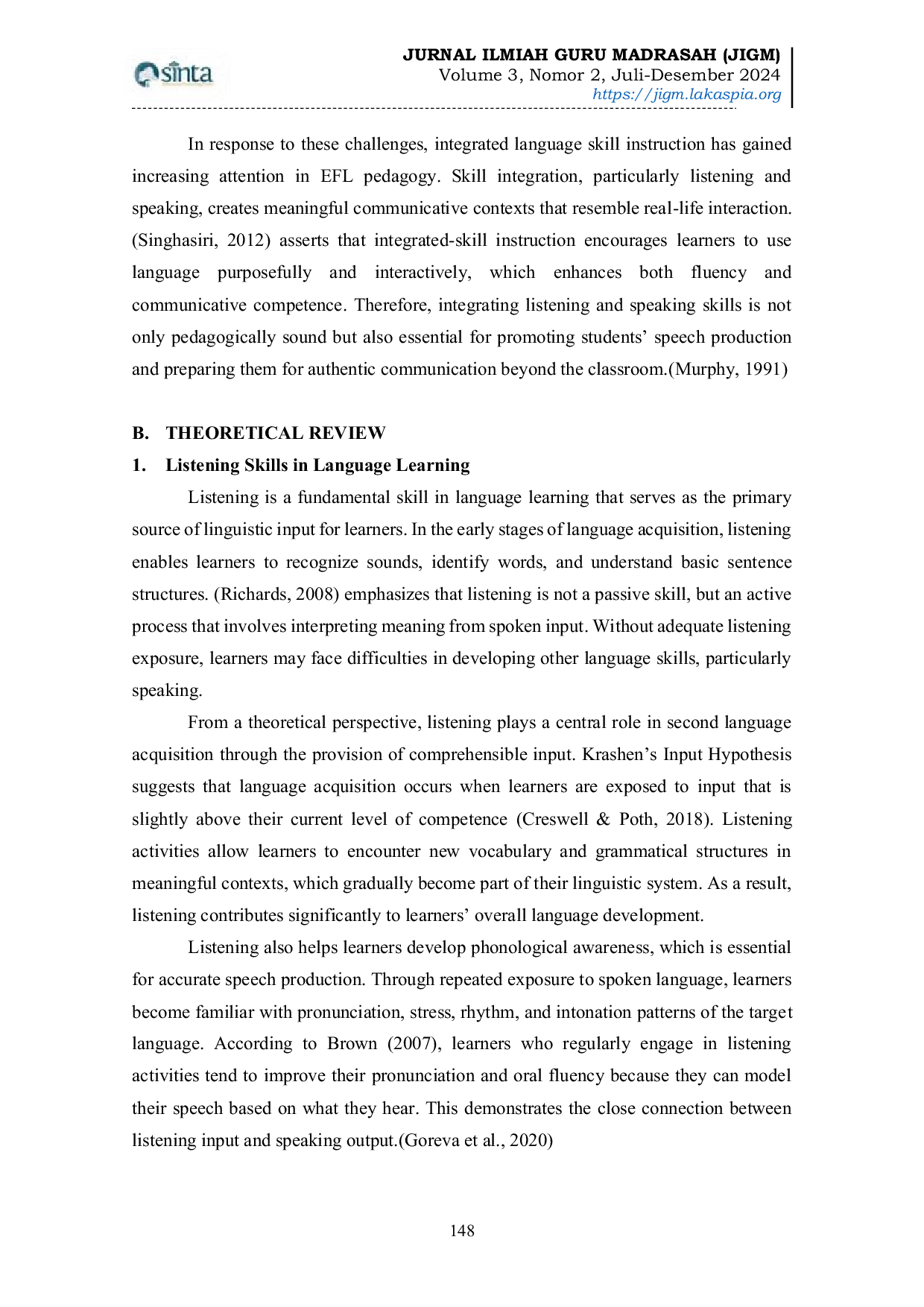 JURIS Integrating Listening and Speaking Skills to Promote Students English Speech Production