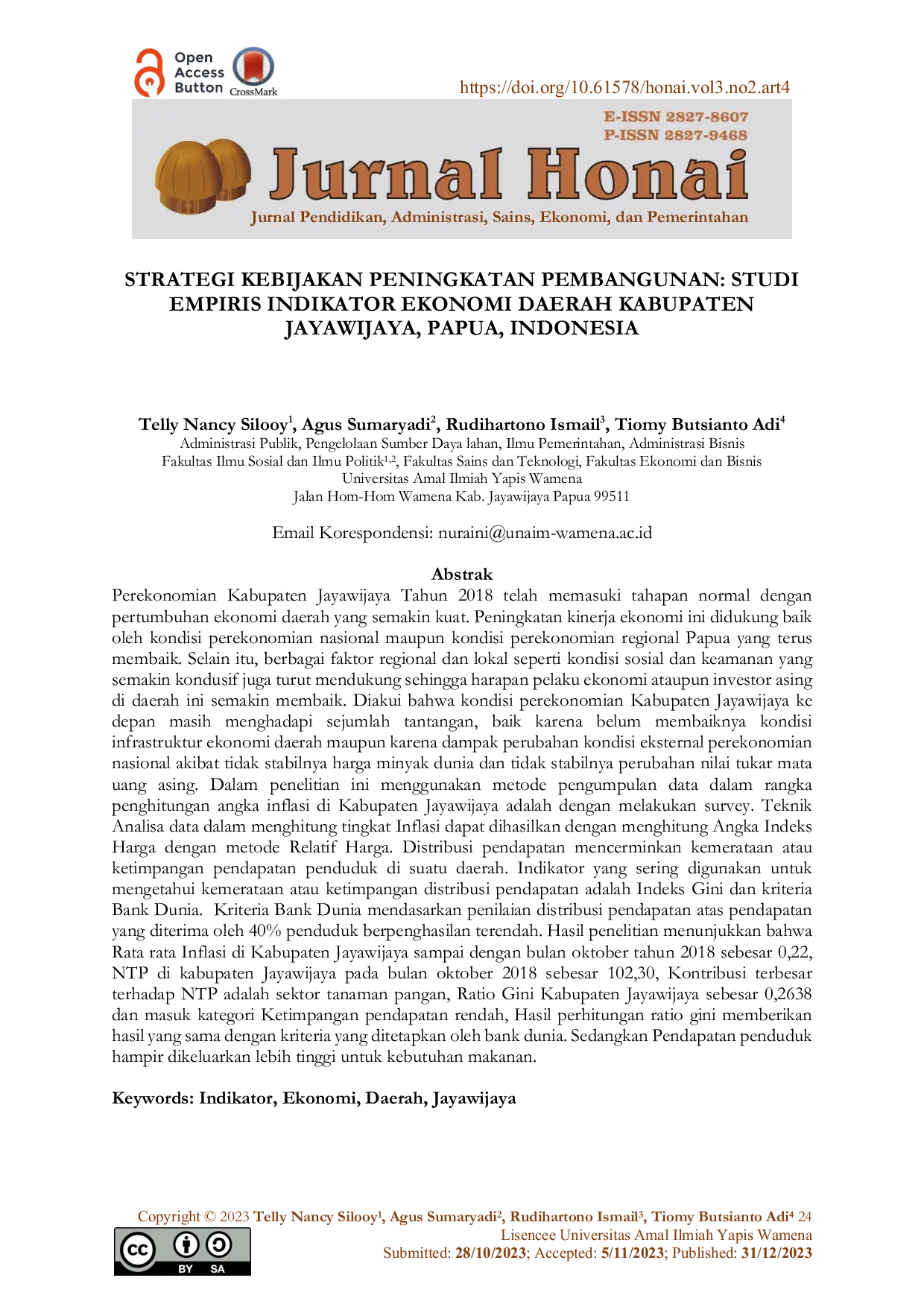 JURIS Strategi Kebijakan Peningkatan Pembangunan Studi Empiris Indikator Ekonomi Daerah Kabupaten Jayawijaya Papua Indonesia