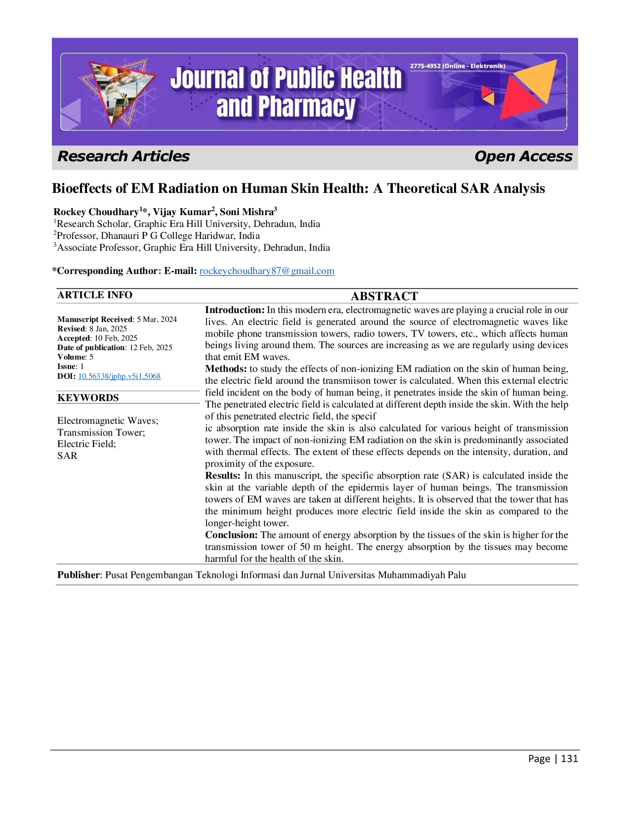 JURIS Bioeffects of EM Radiation on Human Skin Health A Theoretical SAR Analysis