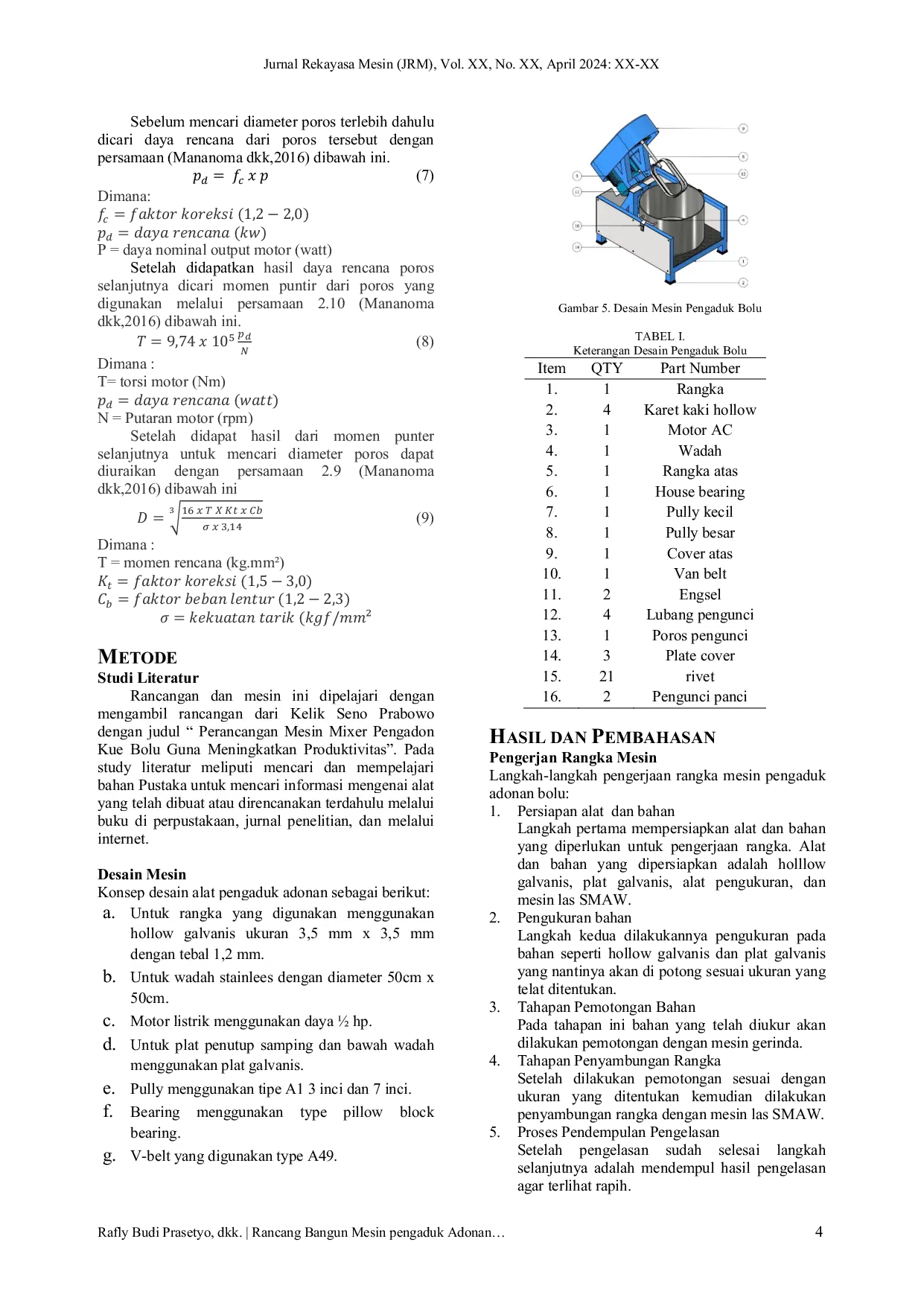 JURIS Inovasi Mesin Pengaduk Adonan Bolu Menggunakan Motor Listrik HP