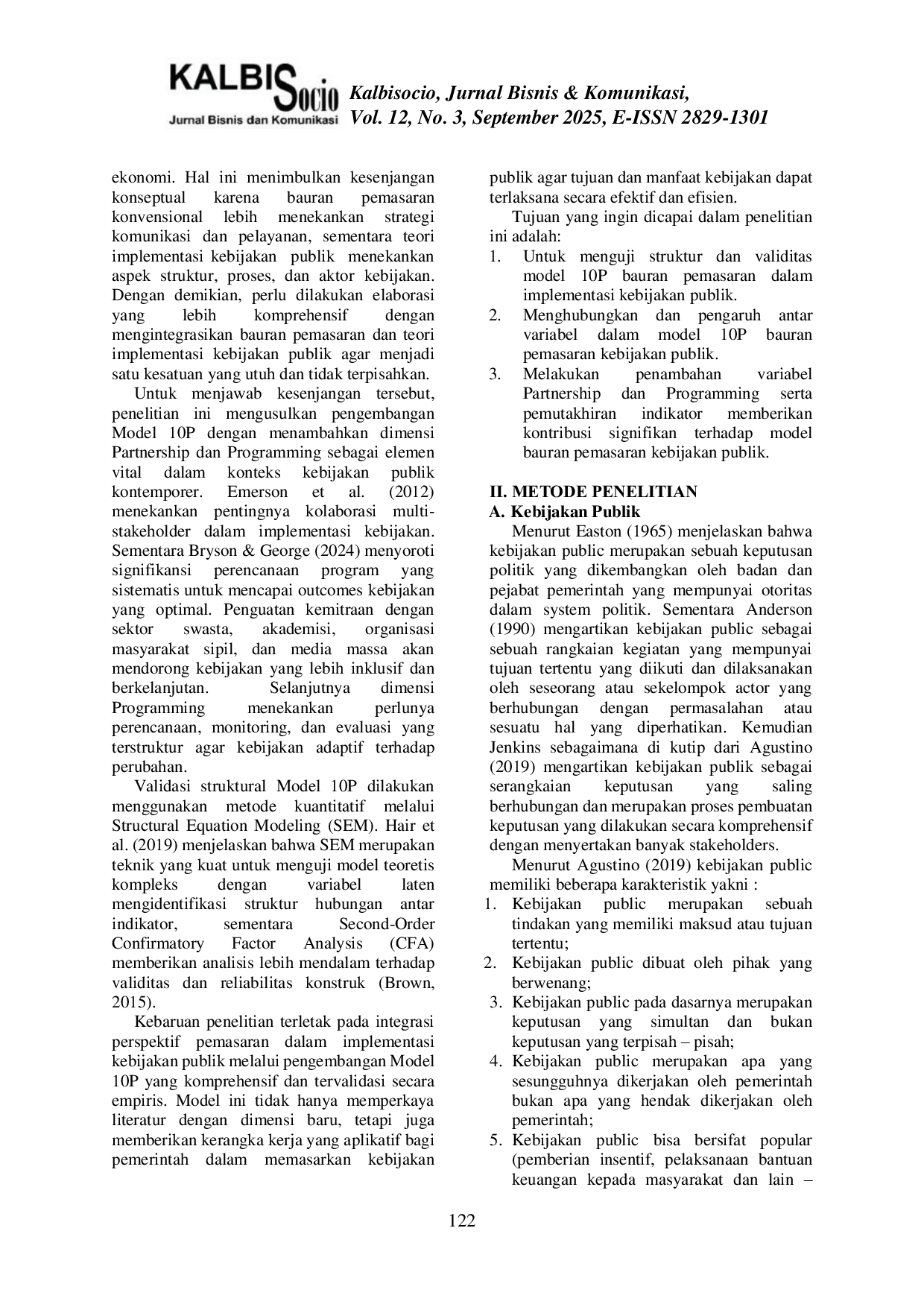 JURIS Analisis Model Bauran Pemasaran Pada Kebijakan Publik 10P Dengan Metode Eksploratori dan Konfirmatori