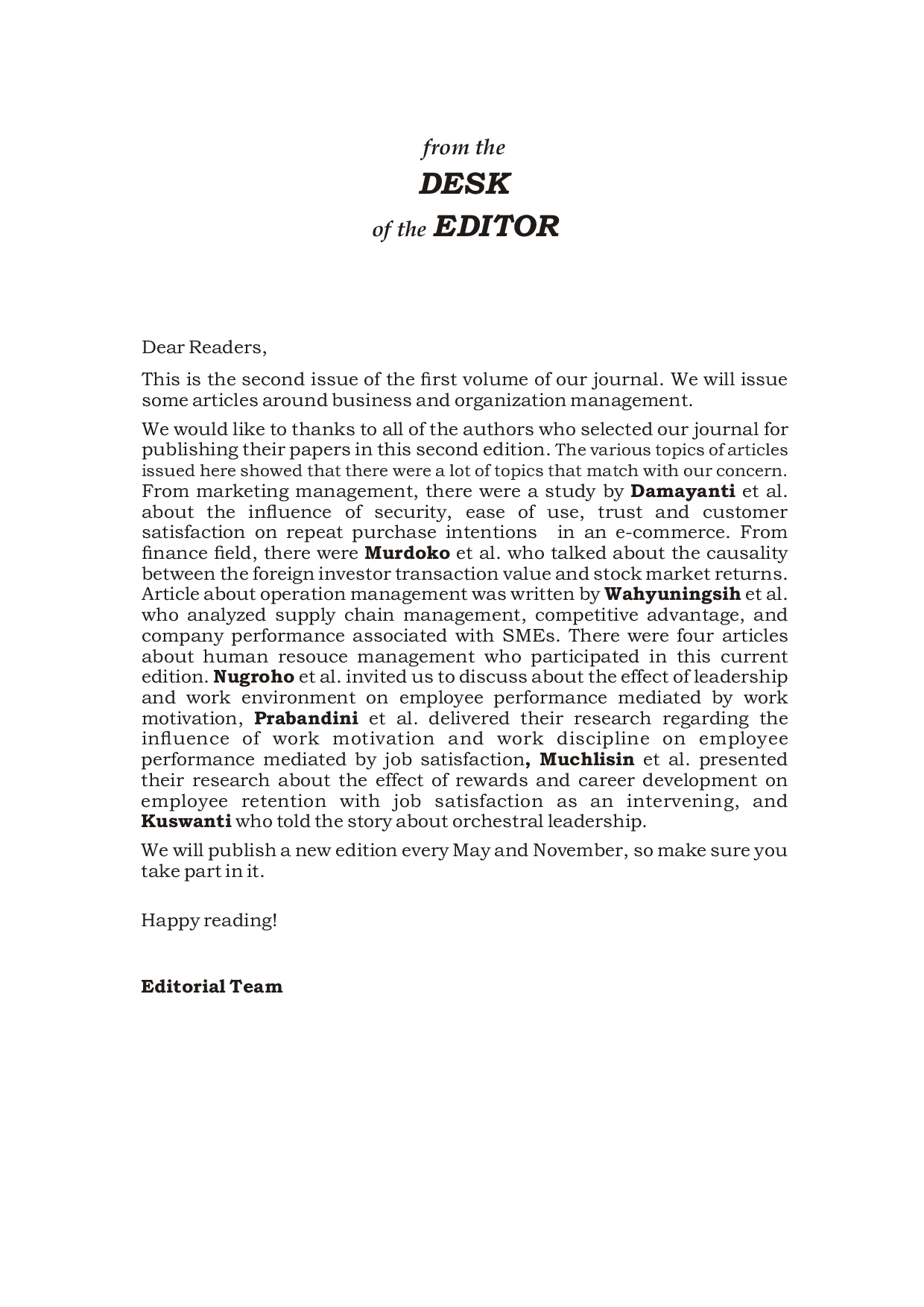 juris Inner Cover Editorial Board From the Desk of the Editor Vol 1 2