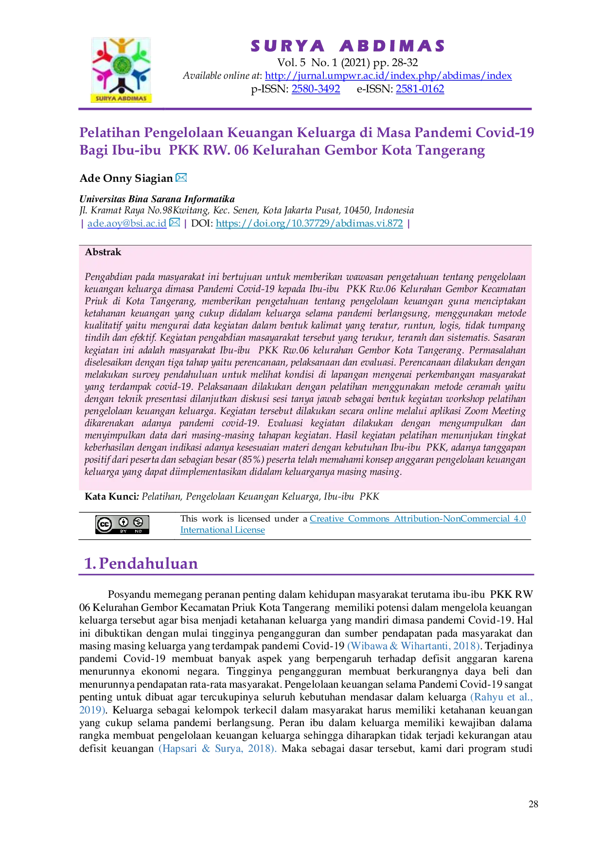 JURIS Pelatihan Pengelolaan Keuangan Keluarga di Masa Pandemi Covid 19 Bagi Ibu ibu PKK RW 06 Kelurahan Gembor Kota Tangerang