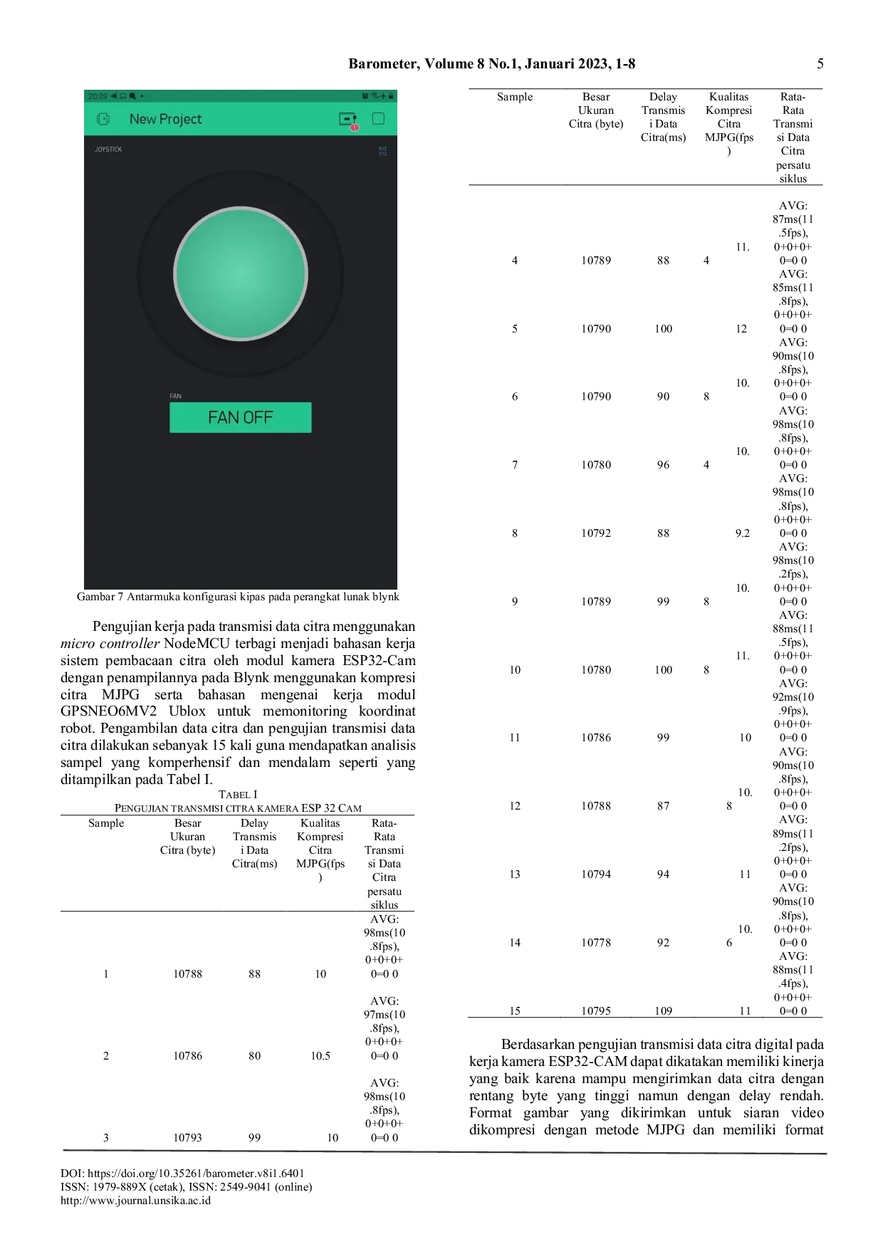 JURIS Analisis Transmisi Data Citra ESP 32 Cam Pada Prototipe Robot Pemadam Menggunakan Metode Kompresi Citra MJPG