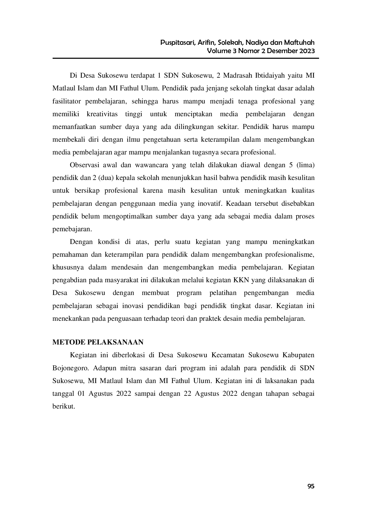 JURIS Pelatihan Pengembangan Media Pembelajaran Sebagai Inovasi Pendidikan Bagi Pendidik Tingkat Dasar Di Desa Sukosewu