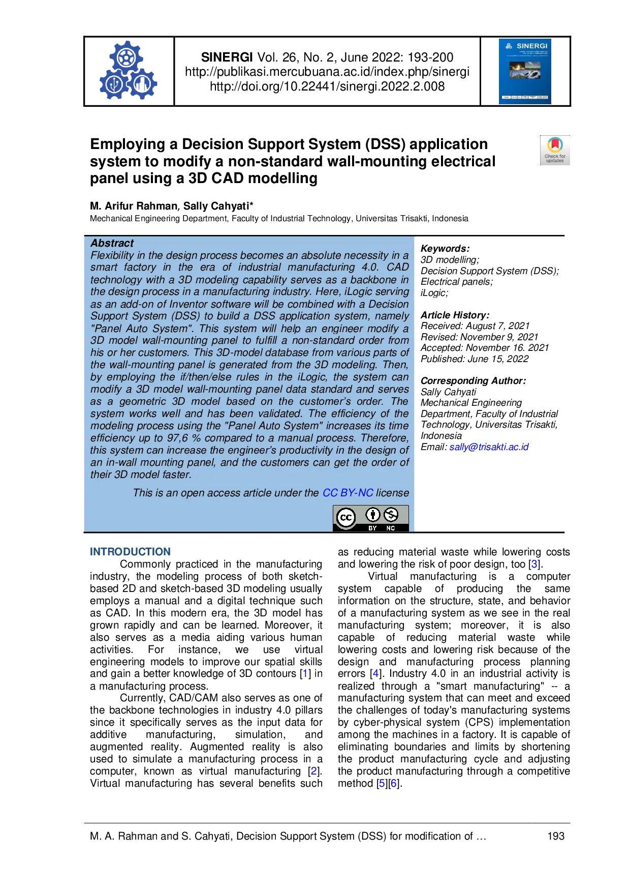 JURIS Employing a Decision Support System DSS application system to modify a non standard wall mounting electrical panel using a 3D CAD modelling
