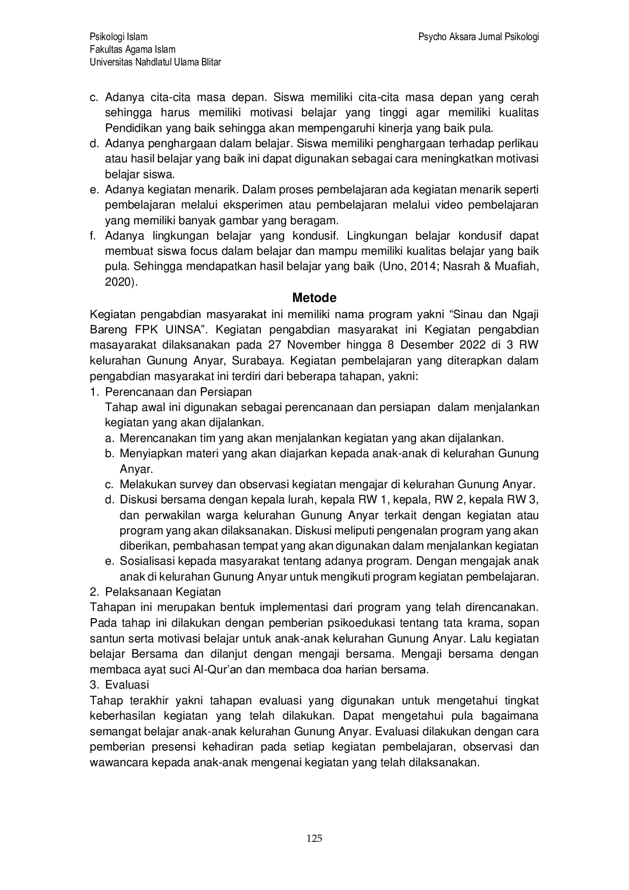 JURIS Meningkatkan Motivasi Belajar Siswa di Kelurahan Gunung Anyar Surabaya Melalui Program Pengabdian Masyarakat