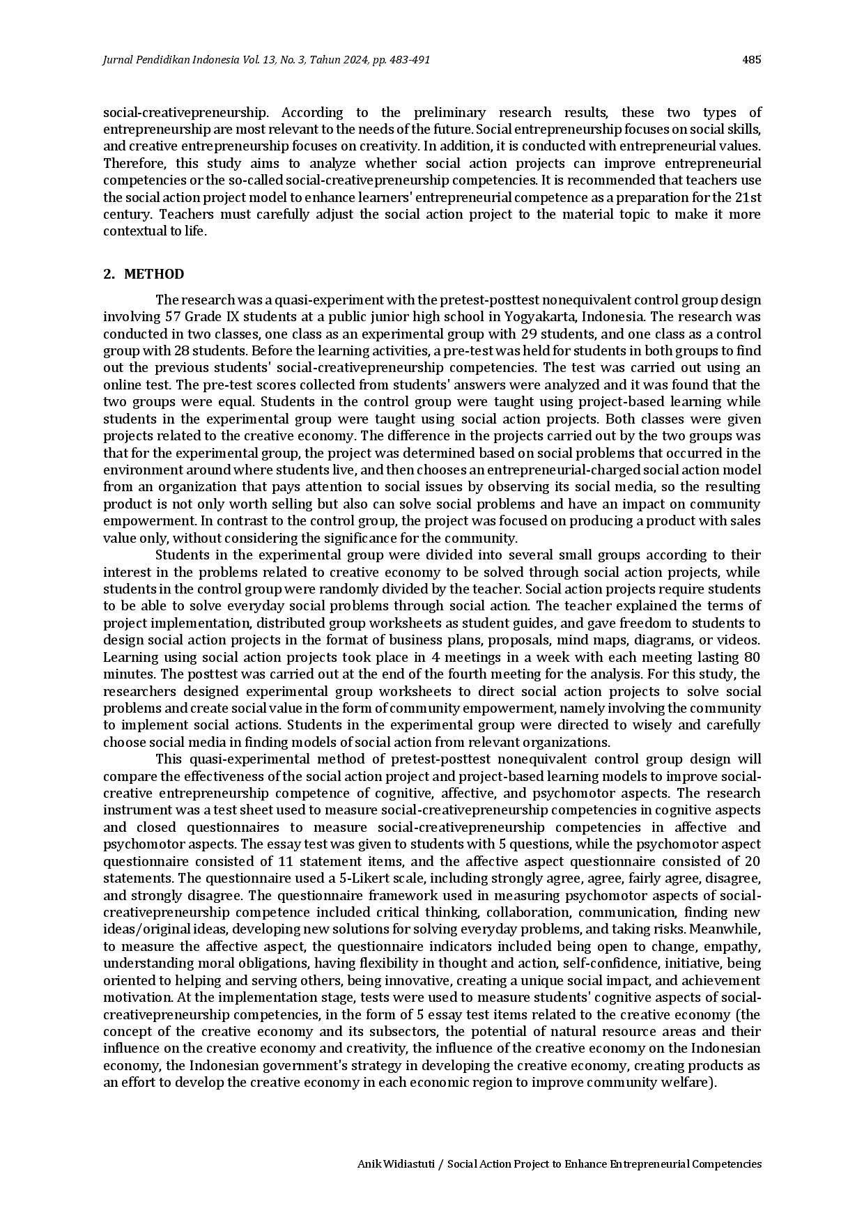 juris Social Action Project to Enhance Entrepreneurial Competencies