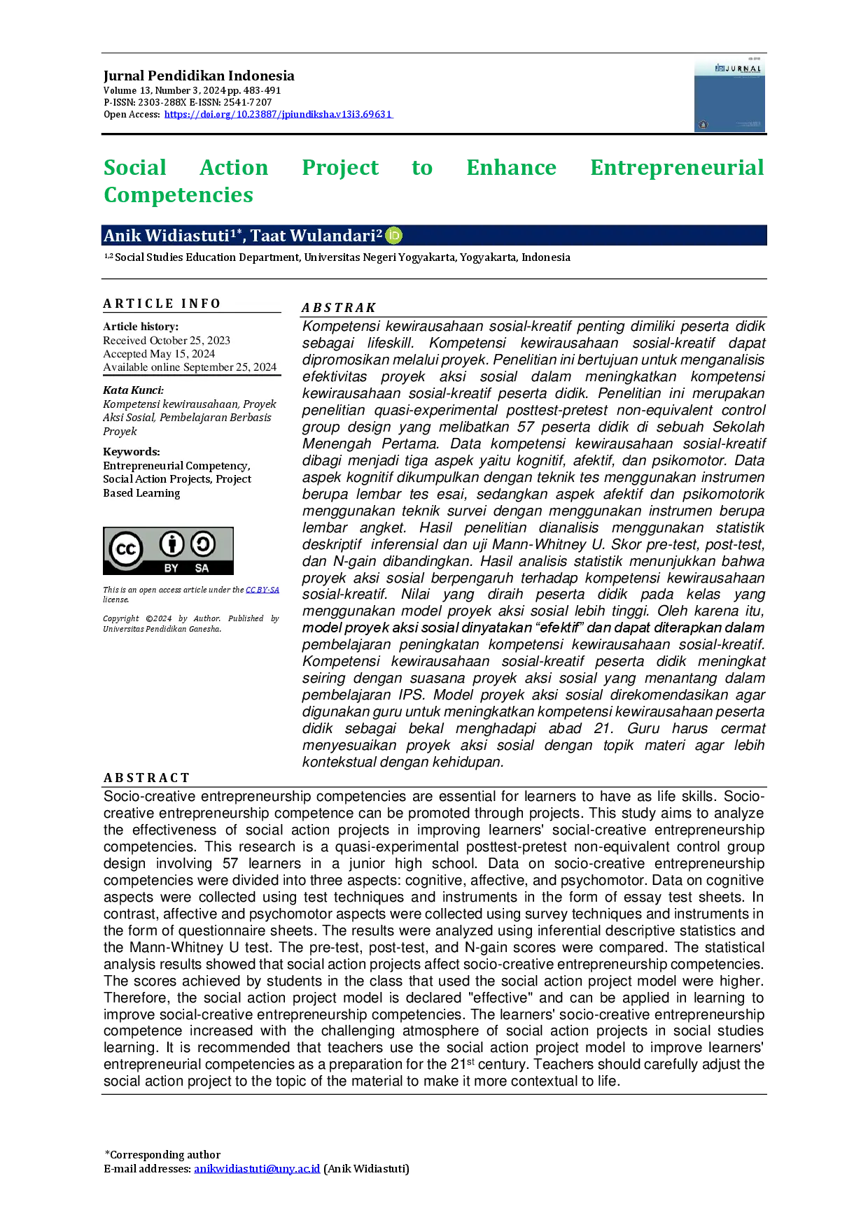 juris Social Action Project to Enhance Entrepreneurial Competencies