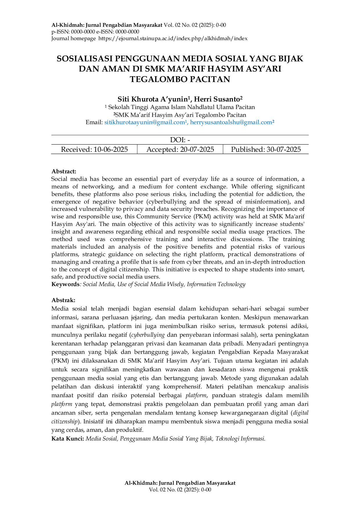 JURIS Sosialisasi Penggunaan Media Sosial yang Bijak dan Aman di SMK Ma arif Hasyim Asy ari Tegalombo Pacitan