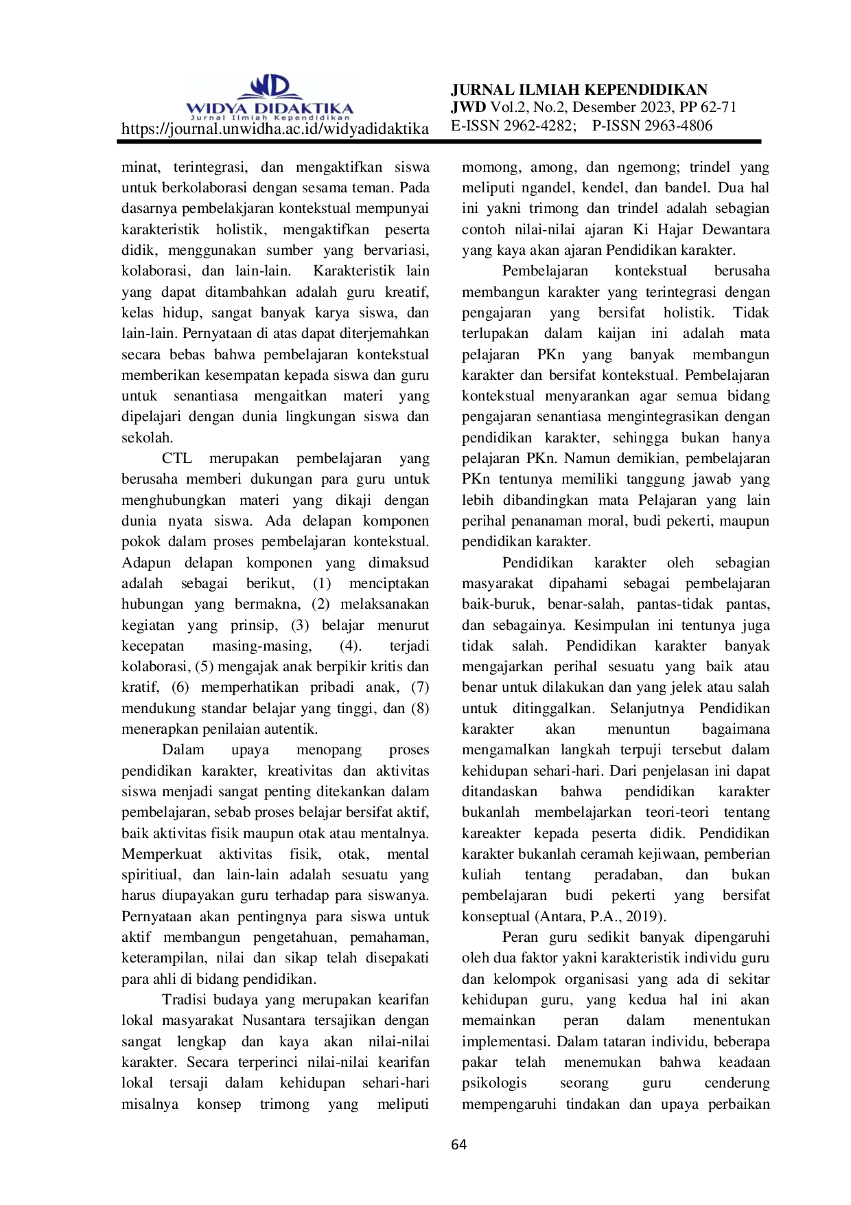 JURIS Pengembangan Karakter Siswa Melalui Pembelajaran Pkn Berbasis Kontekstual