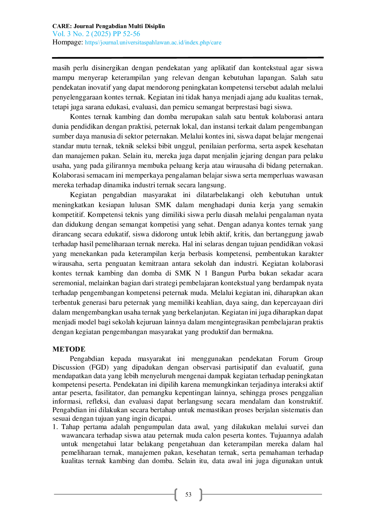 JURIS Pengembangan Kompetensi Peternak Muda Melalui Kolaborasi Kontes Ternak Kambing dan Domba di SMKN 1 Bangun Purba