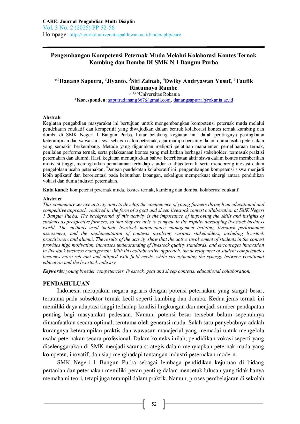 JURIS Pengembangan Kompetensi Peternak Muda Melalui Kolaborasi Kontes Ternak Kambing dan Domba di SMKN 1 Bangun Purba