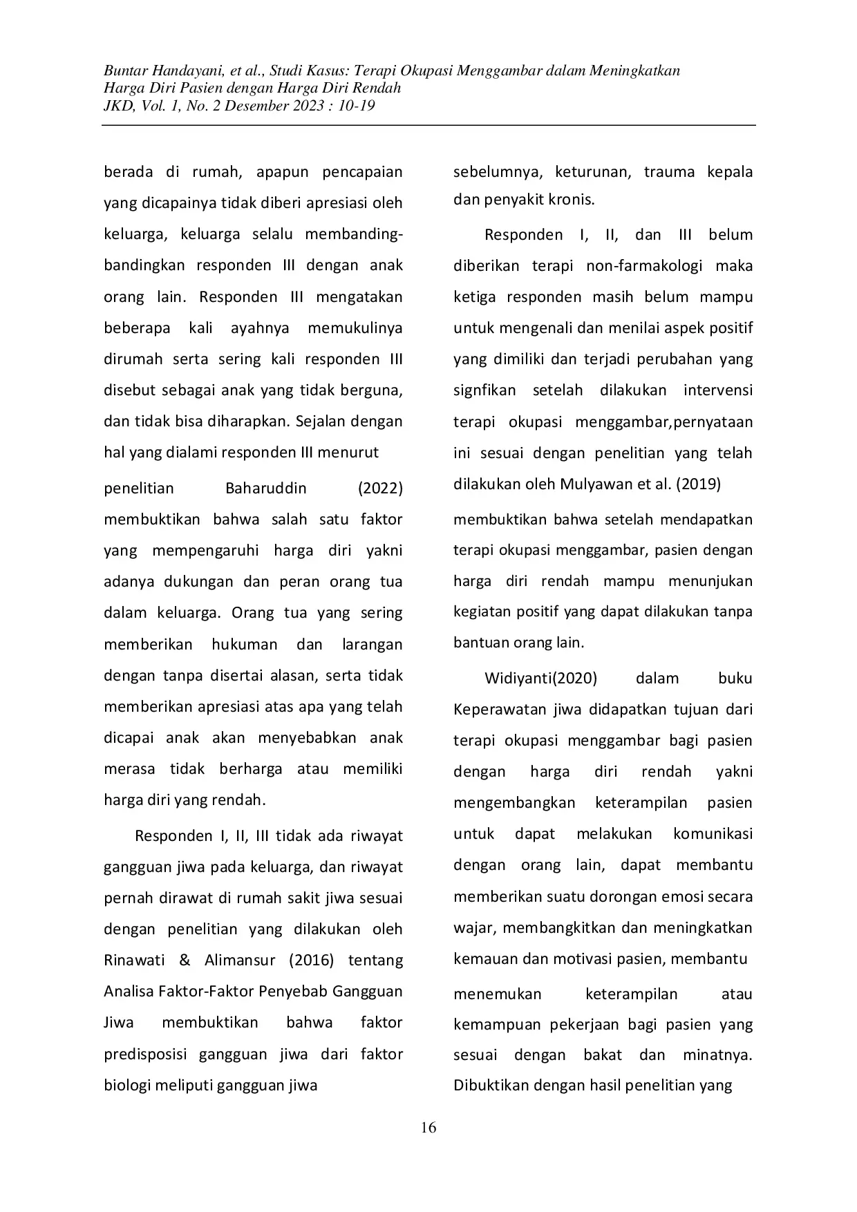 JURIS Terapi Okupasi Menggambar dalam Meningkatkan Harga Diri Pasien dengan Harga Diri Rendah