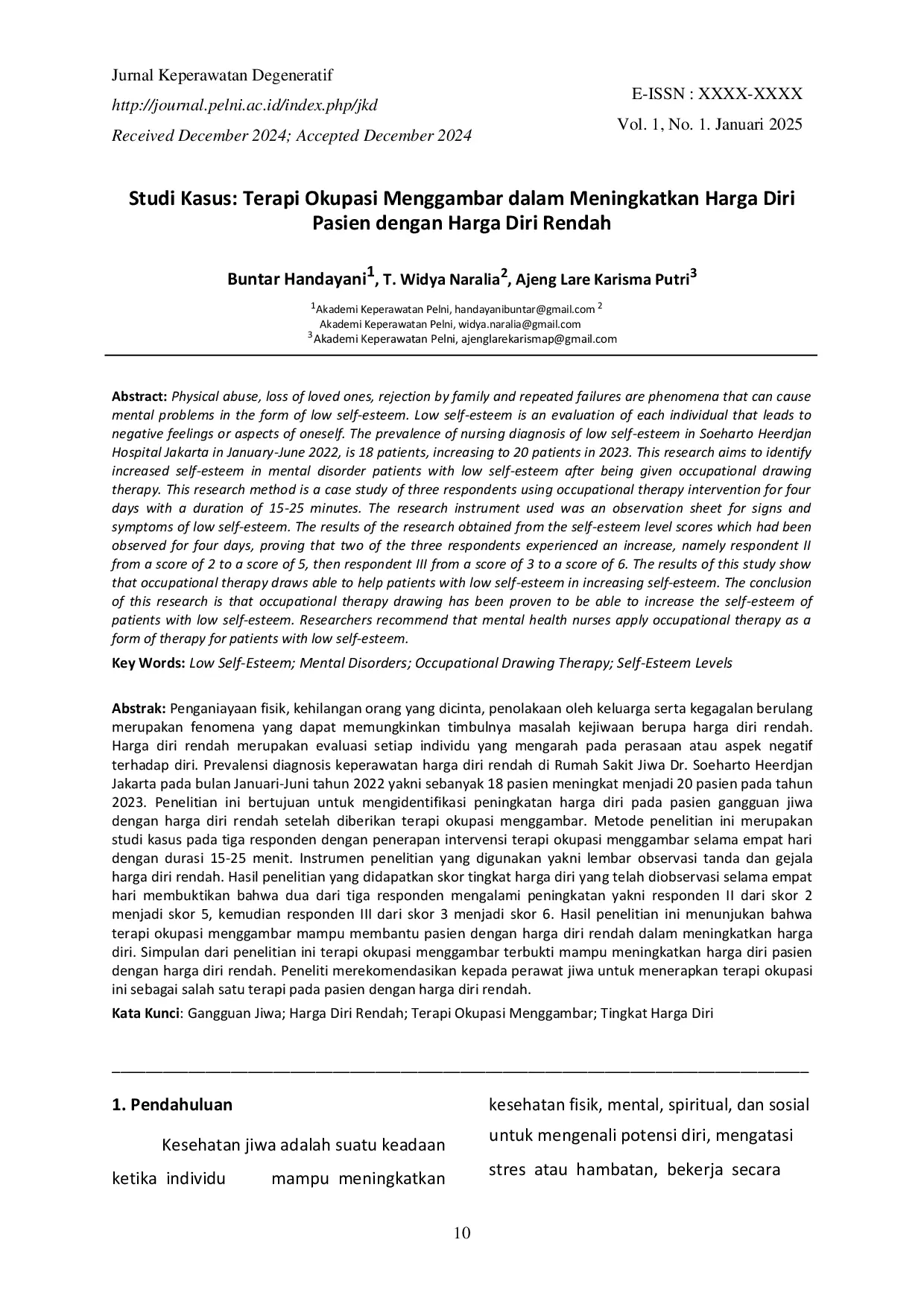 JURIS Terapi Okupasi Menggambar dalam Meningkatkan Harga Diri Pasien dengan Harga Diri Rendah