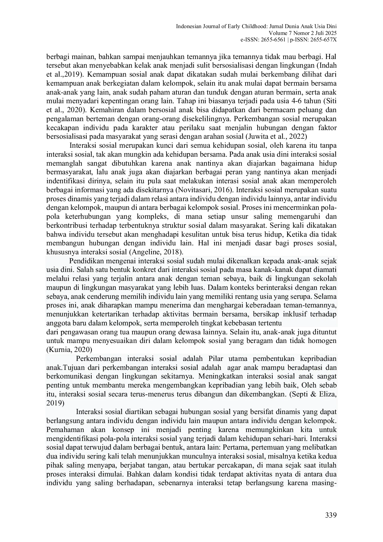JURIS Program Pengembangan Interaksi Sosial Anak di TKIT Baitusshalihin Children s Social Interaction Development Program at Baitusshalihin Kindergarten
