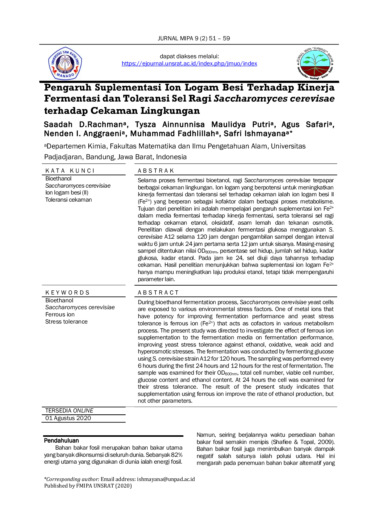 JURIS Pengaruh Suplementasi Ion Logam Besi Terhadap Kinerja Fermentasi dan Toleransi Sel Ragi Saccharomyces cerevisae terhadap Cekaman Lingkungan