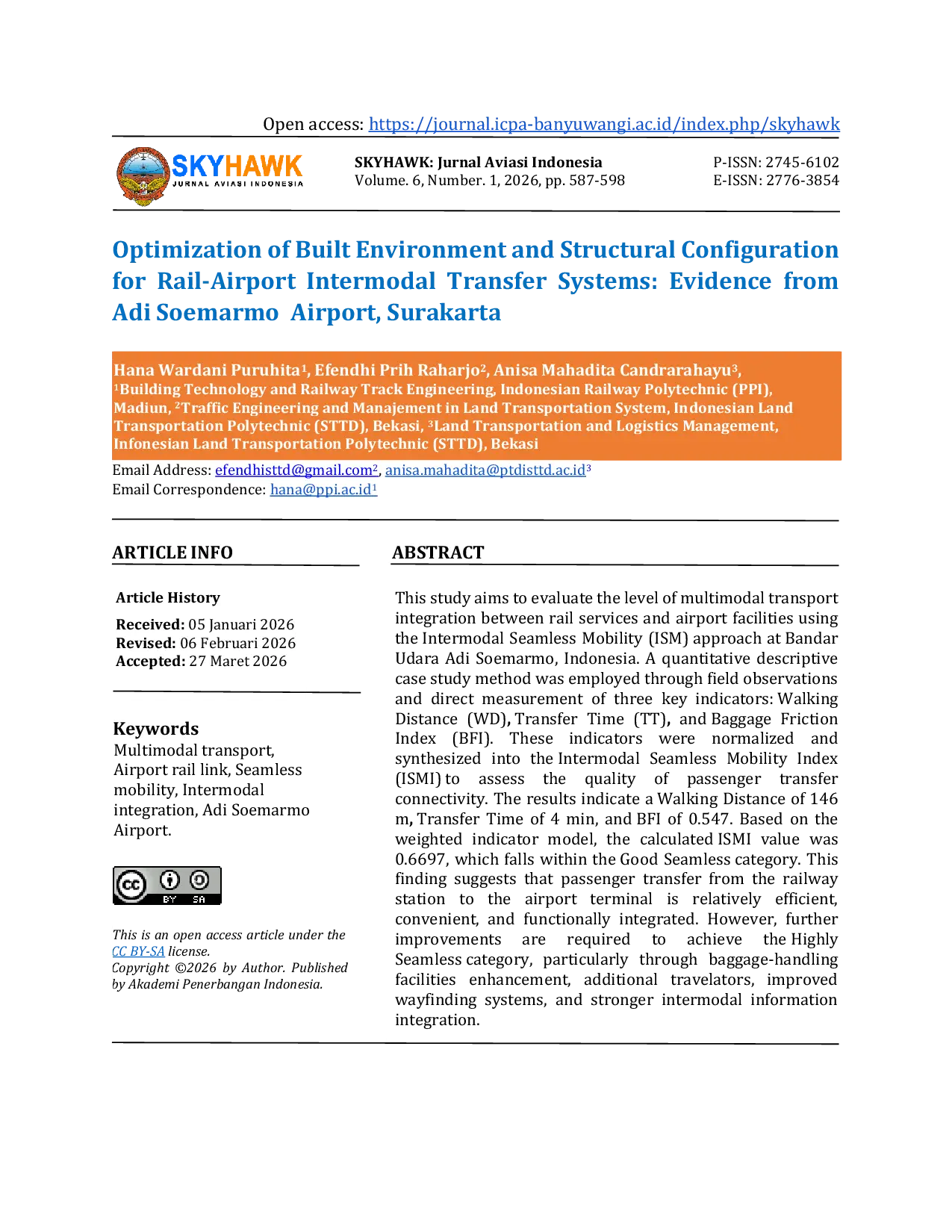 JURIS Optimization of Built Environment and Structural Configuration for Rail Airport Intermodal Transfer Systems Evidence from Adi Soemarmo Airport Surakarta
