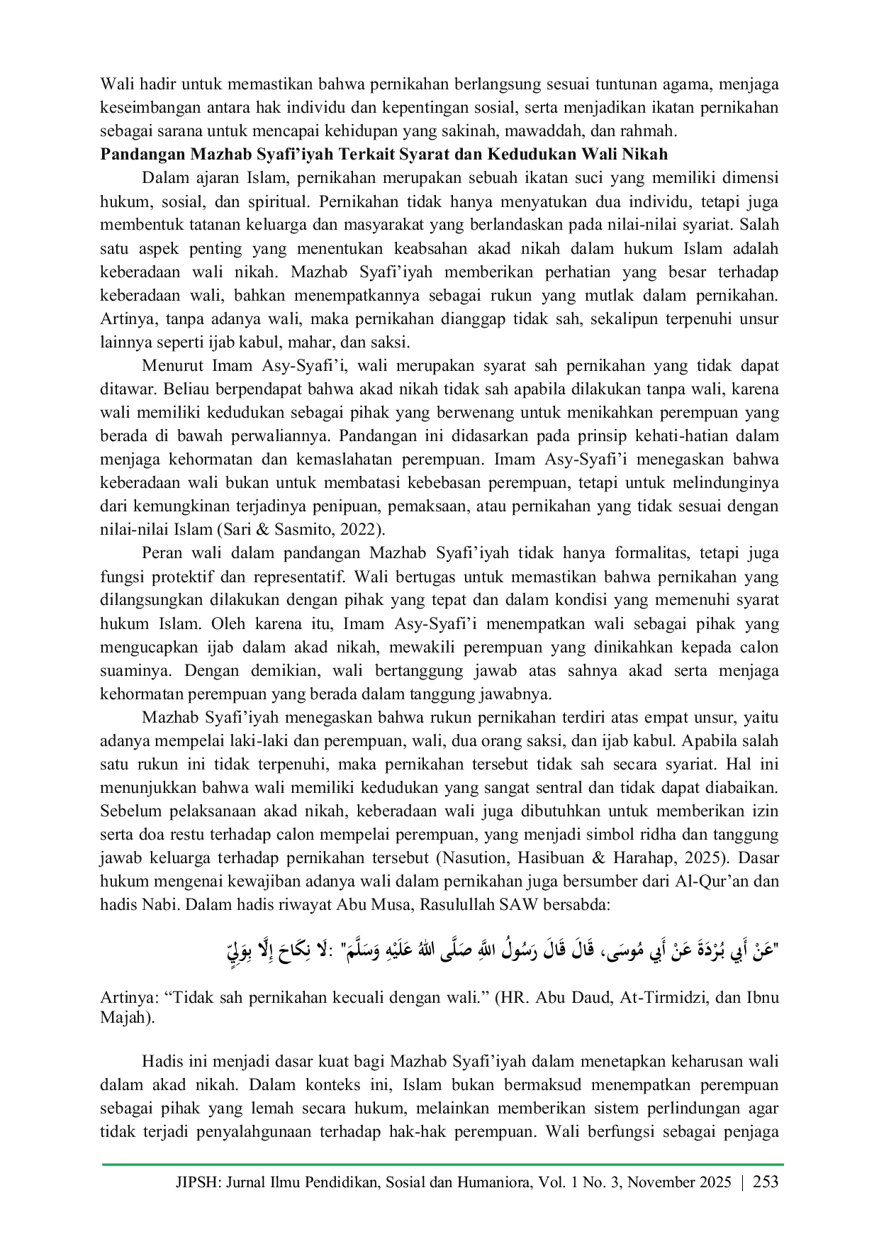 JURIS Peran Hadist Ahkam dalam Mewujudkan Syarat Wali Nikah dan Kedudukanya Menurut Pandangan Madhab Syafi iyah