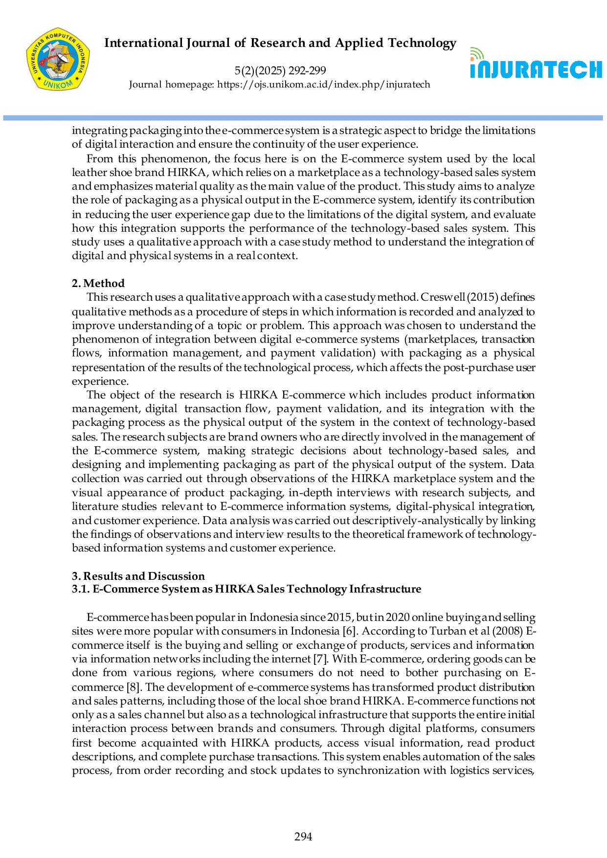 JURIS Integration Of Hirka Packaging As A Physical Output Of The System E Commerce In Improving Customer Experience