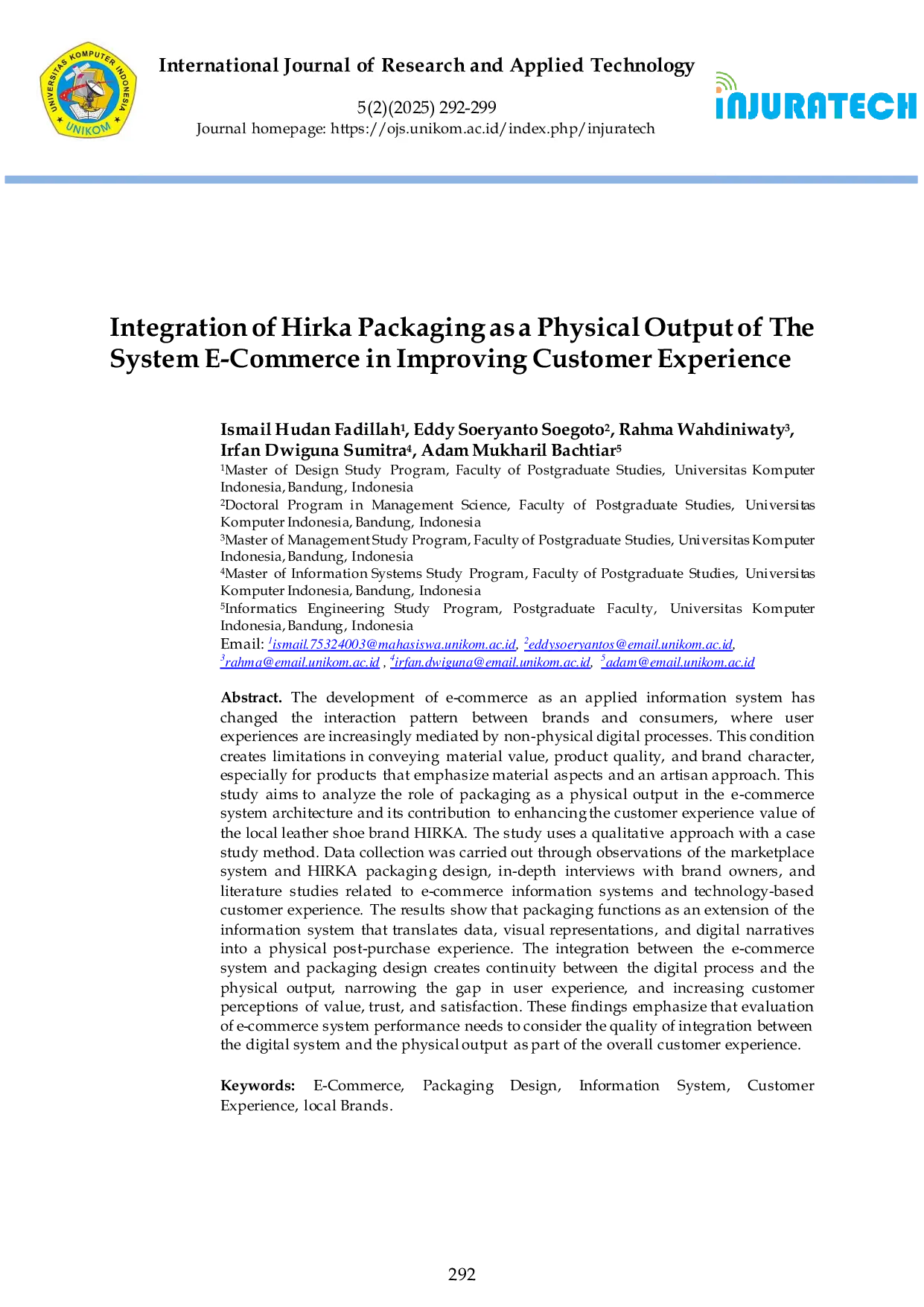JURIS Integration Of Hirka Packaging As A Physical Output Of The System E Commerce In Improving Customer Experience