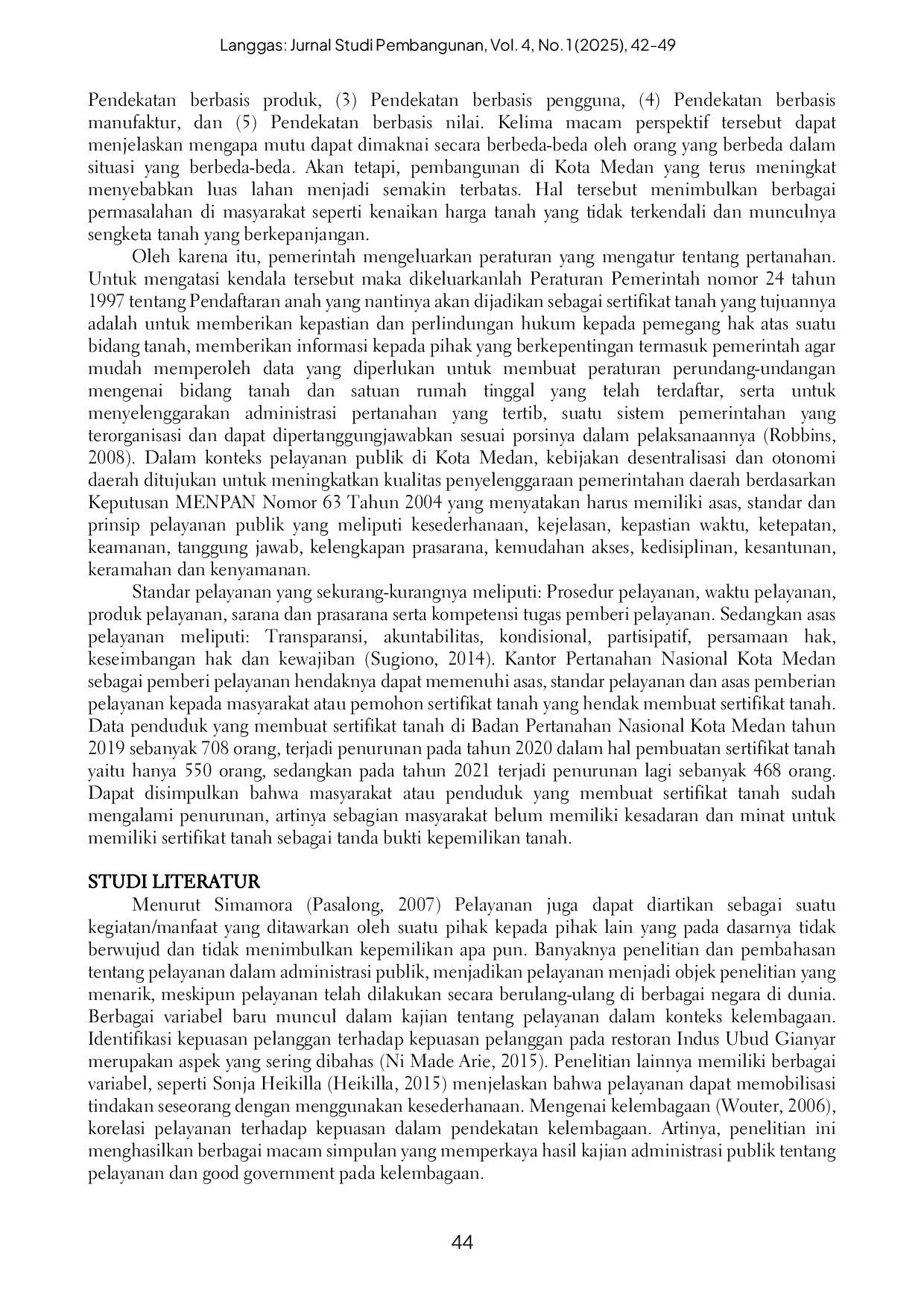 JURIS Pelayanan Publik Pada Badan Pertanahan Nasional Di Kota Medan