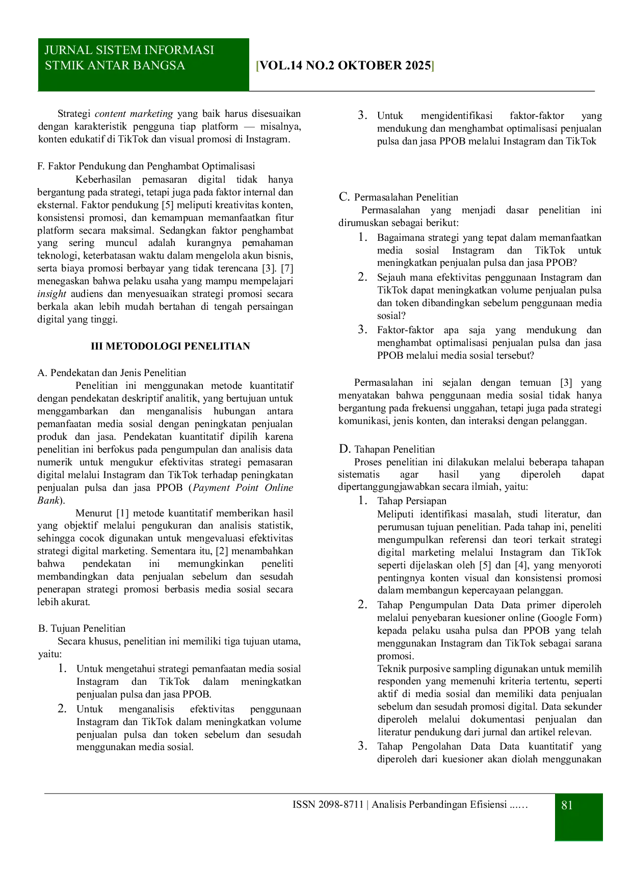 JURIS Optimalisasi Penjualan Pulsa dan PPOB menggunakan Platfrom Media Sosial Instagram dan Tiktok