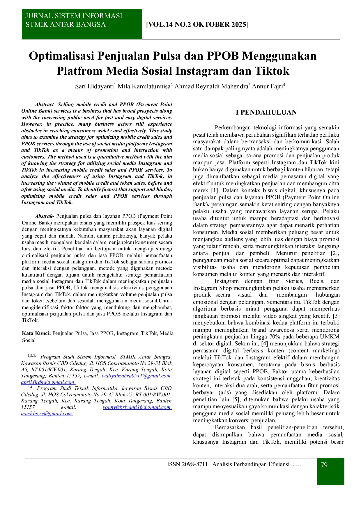 JURIS Optimalisasi Penjualan Pulsa dan PPOB menggunakan Platfrom Media Sosial Instagram dan Tiktok