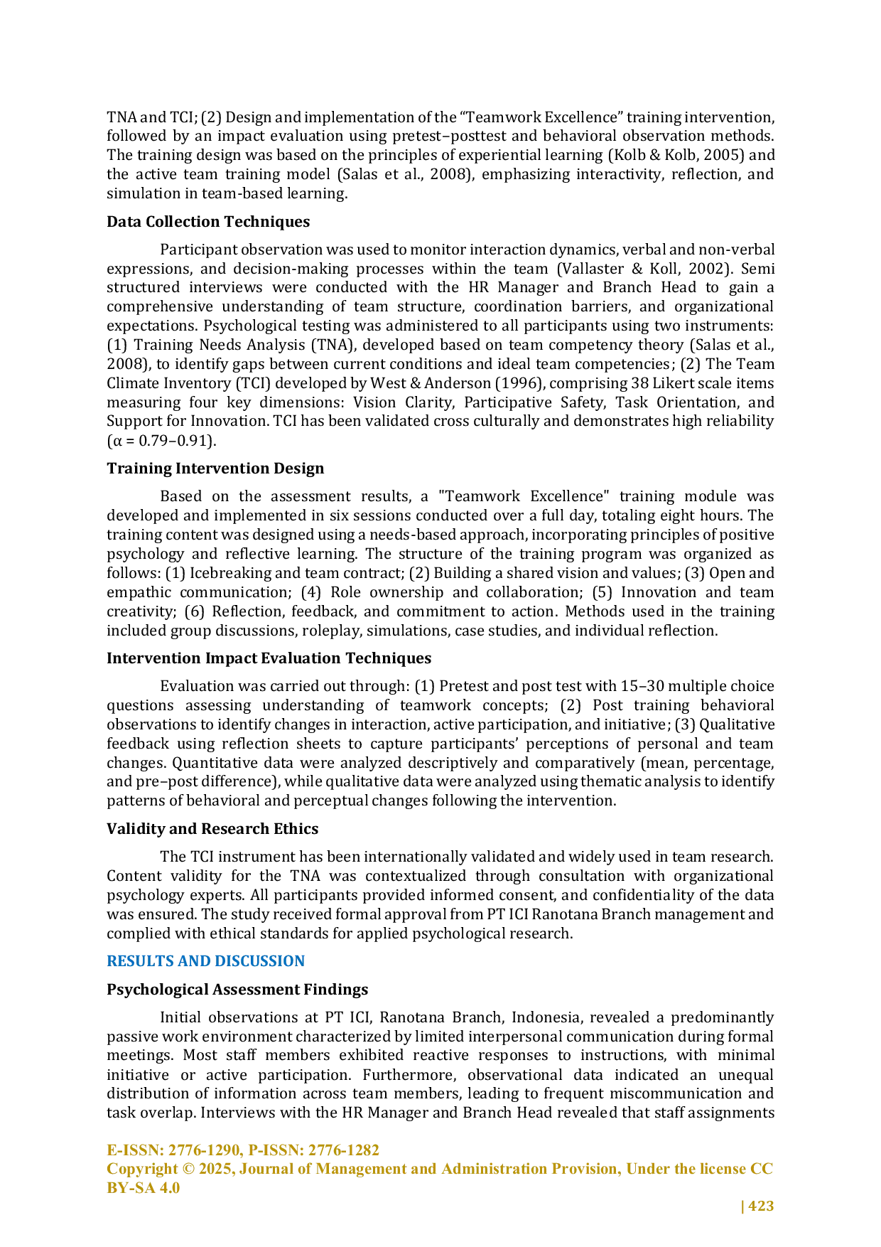 JURIS Effectiveness of Teamwork Excellence Training A Case Study at PT ICI Manado