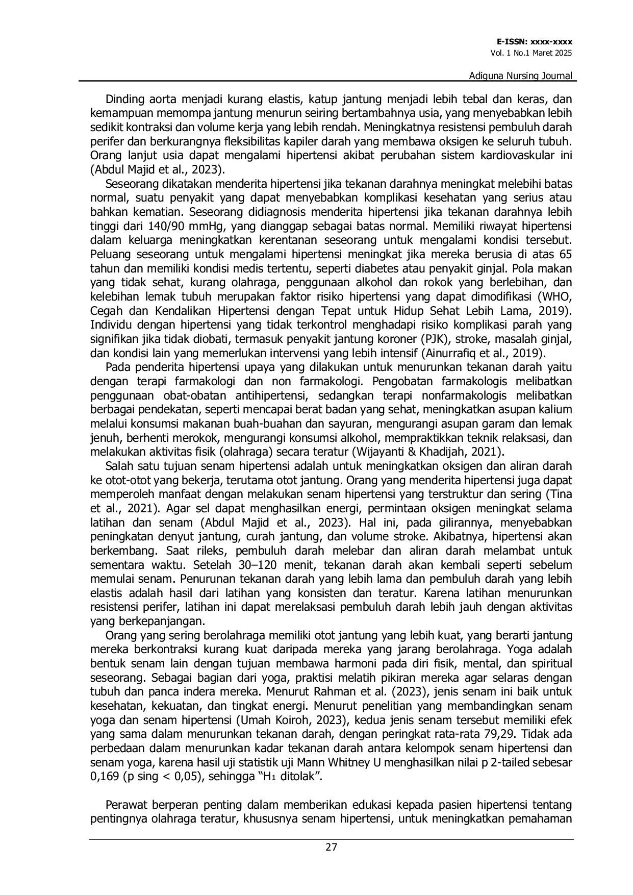 JURIS Pengaruh Senam Hipertensi Terhadap Tekanan Darah Lansia Di Prolanis Puskesmas Neglasari Kota Bandung