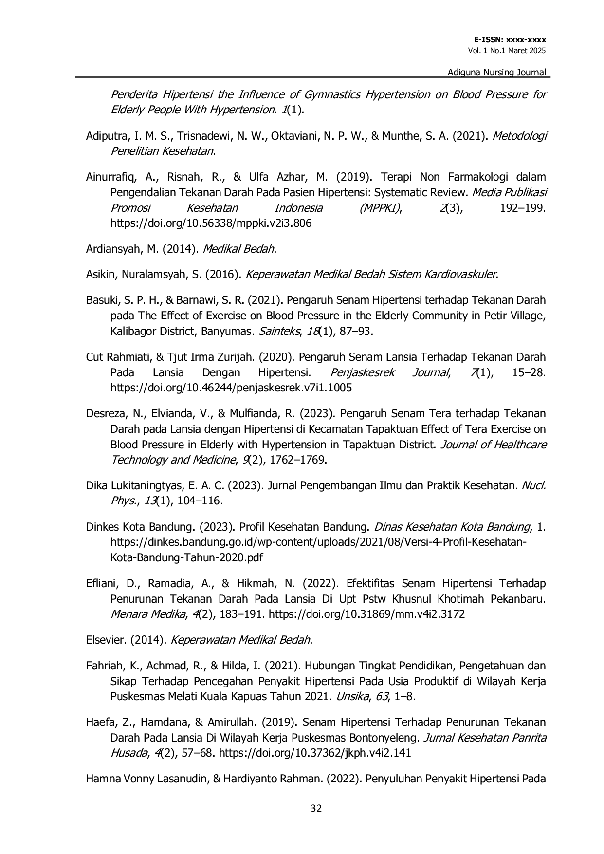 JURIS Pengaruh Senam Hipertensi Terhadap Tekanan Darah Lansia Di Prolanis Puskesmas Neglasari Kota Bandung